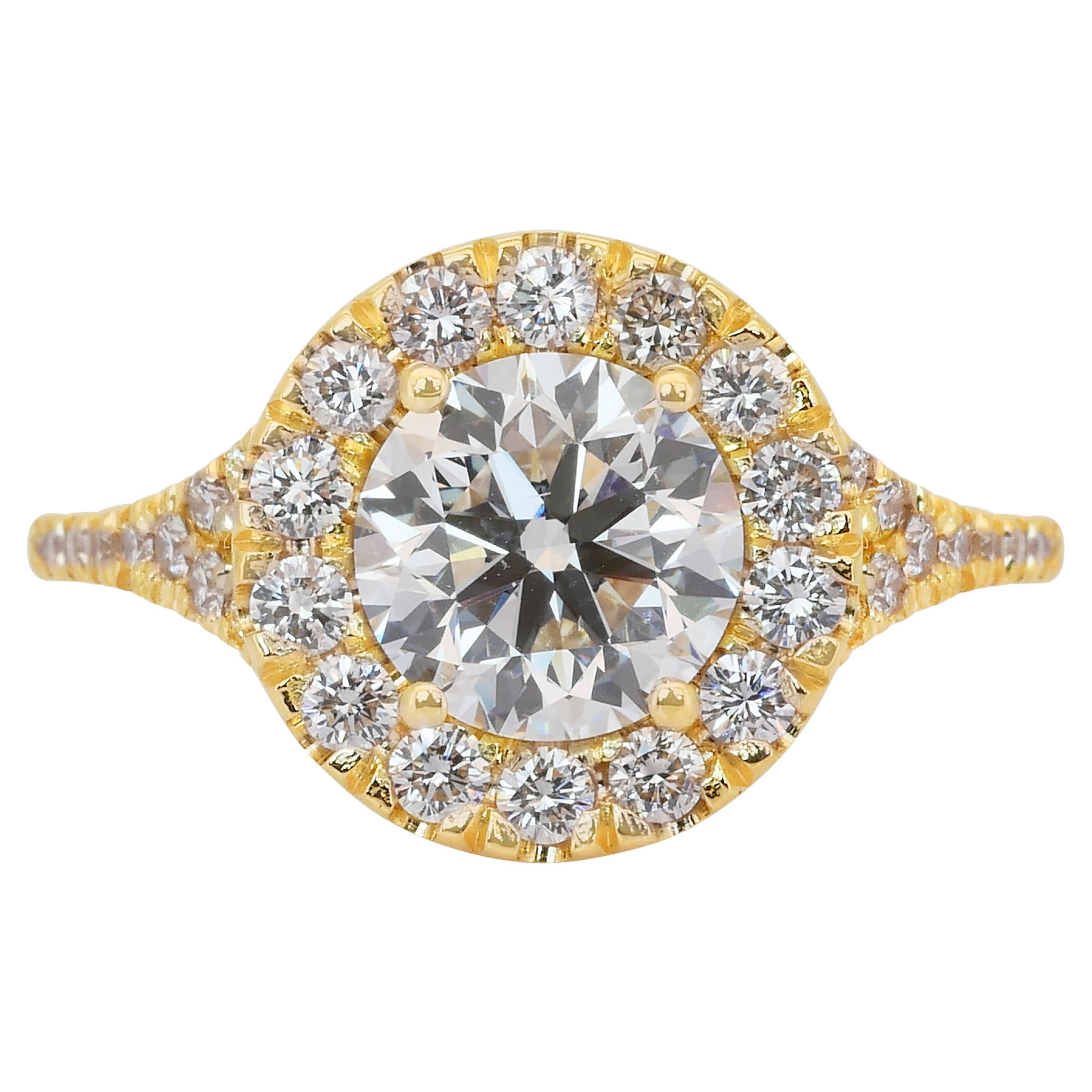 Luxurious 2.29ct Diamonds Halo Ring in 18k Yellow Gold - IGI Certified