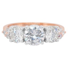 Luxueuse bague à 3 pierres en or rose et blanc 18 carats de 2,35 ct de diamants - certifiée IGI