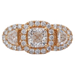 Luxurious 2.36ct Diamonds 3-Stone Ring in 18k Yellow Gold - IGI Certified