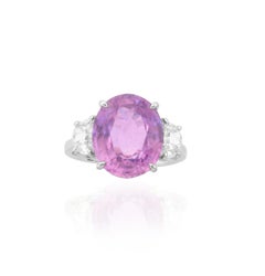 Luxurious 3 Stone Pink Sapphire And Half Moon Diamonds Ring - GIA certified
