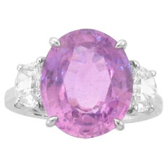 Luxurious 3 Stone Pink Sapphire And Half Moon Diamonds Ring - GIA certified