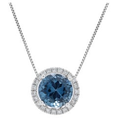 Luxurious 3.35ct 18K White Gold Blue Topaz and Diamonds Pendant with Chain