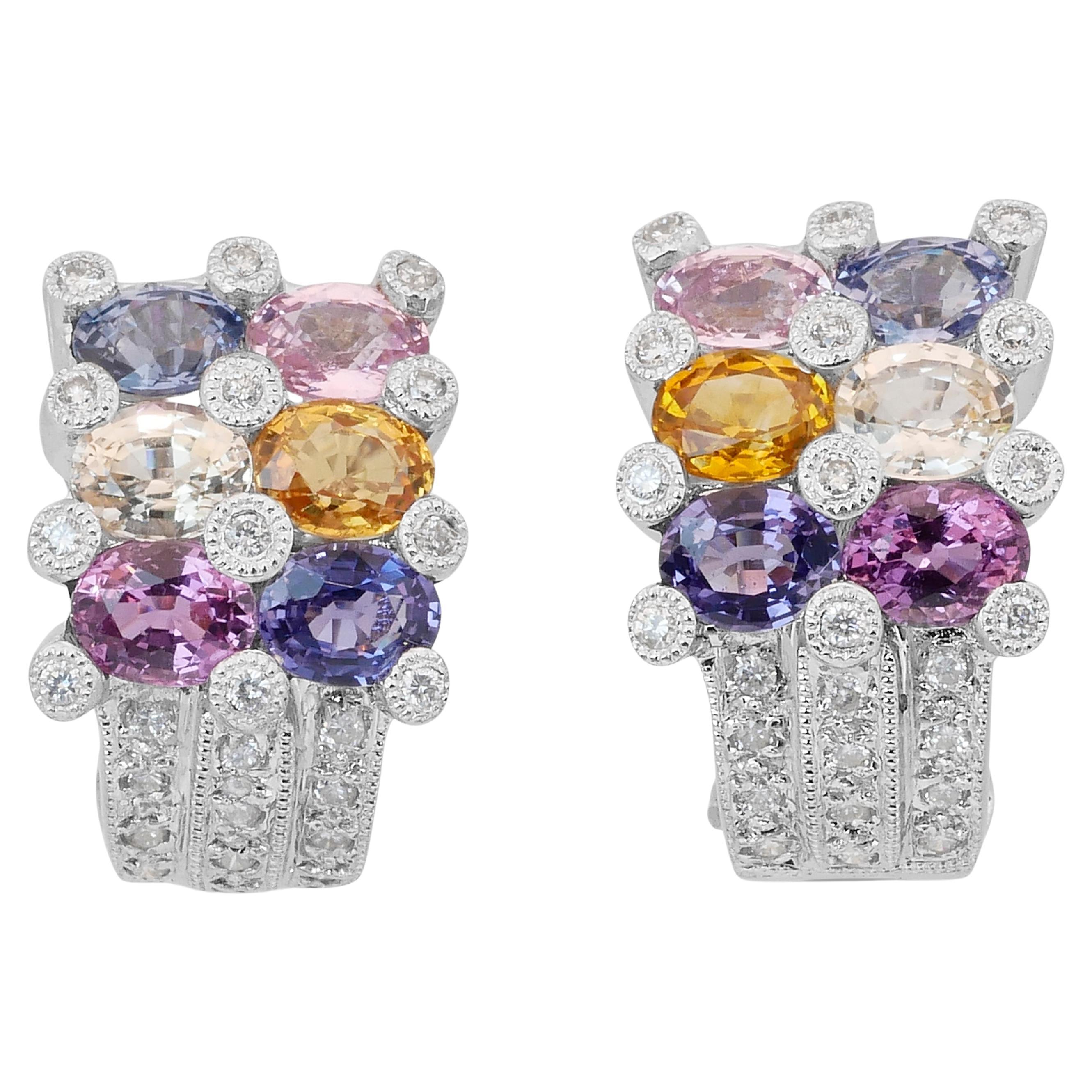 Luxurious 3.36ct Sapphires and Diamonds Earrings in 18k White Gold
