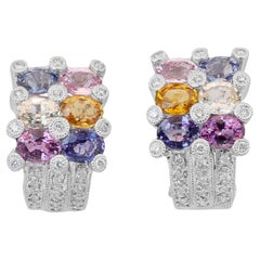 Luxurious 3.36ct Sapphires and Diamonds Earrings in 18k White Gold