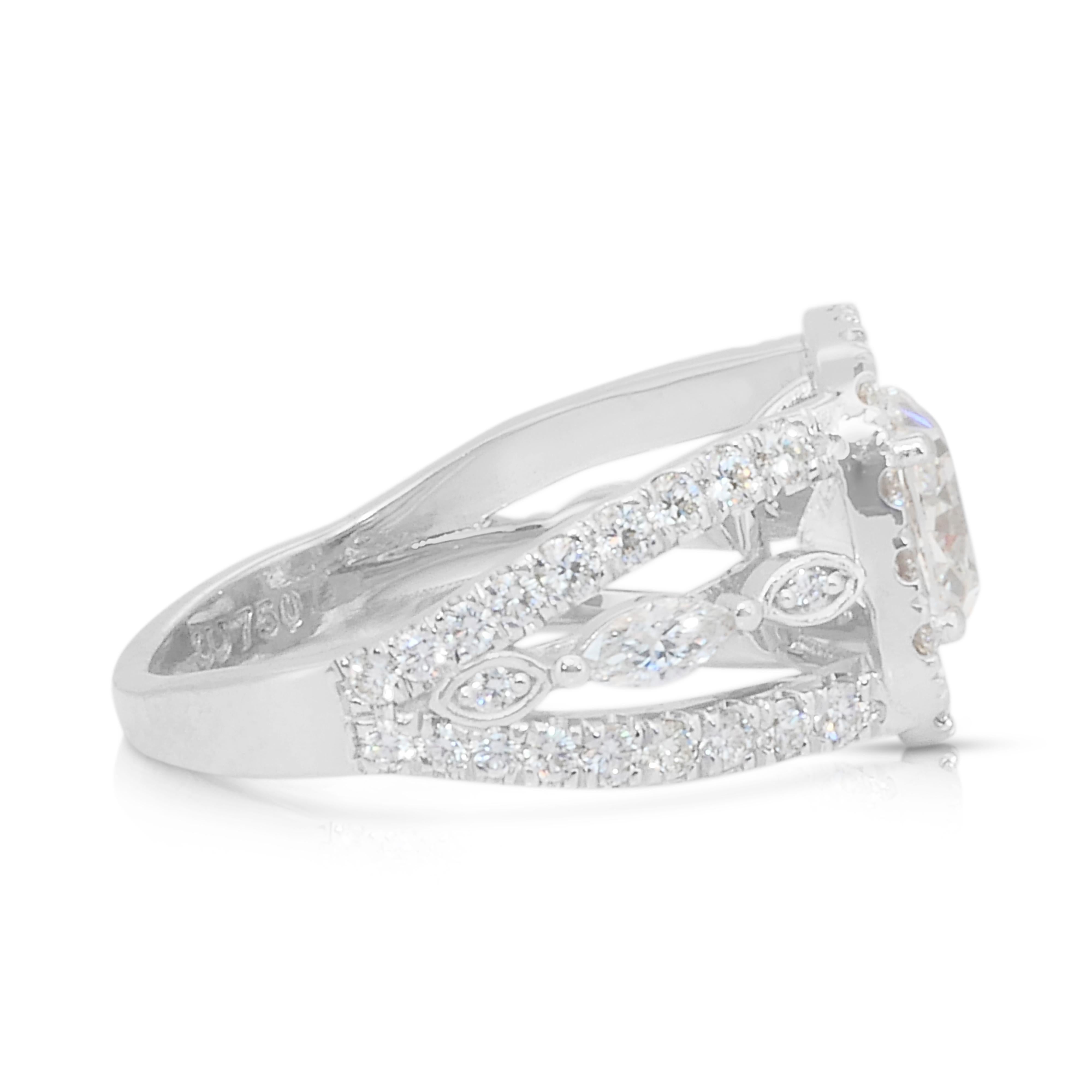 Luxueuse bague halo en or blanc 18 carats de 3,45 ct de diamants - certifiée IGI Neuf - En vente à רמת גן, IL