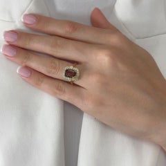 Luxurious 3.53ct Garnet and Diamonds Cluster Ring in 14k Yellow Gold - GIA