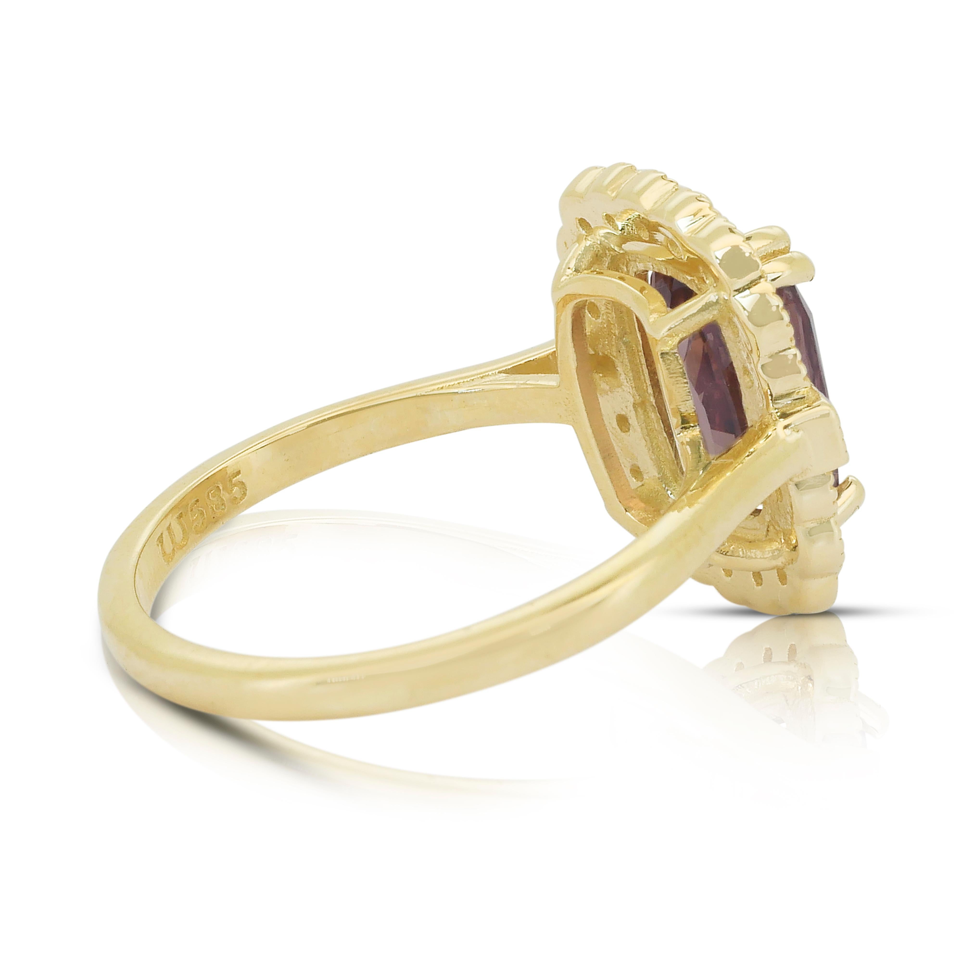 Luxueuse bague grappe de grenats et de diamants 3,53 carats en or jaune 14 carats - GIA Neuf - En vente à רמת גן, IL