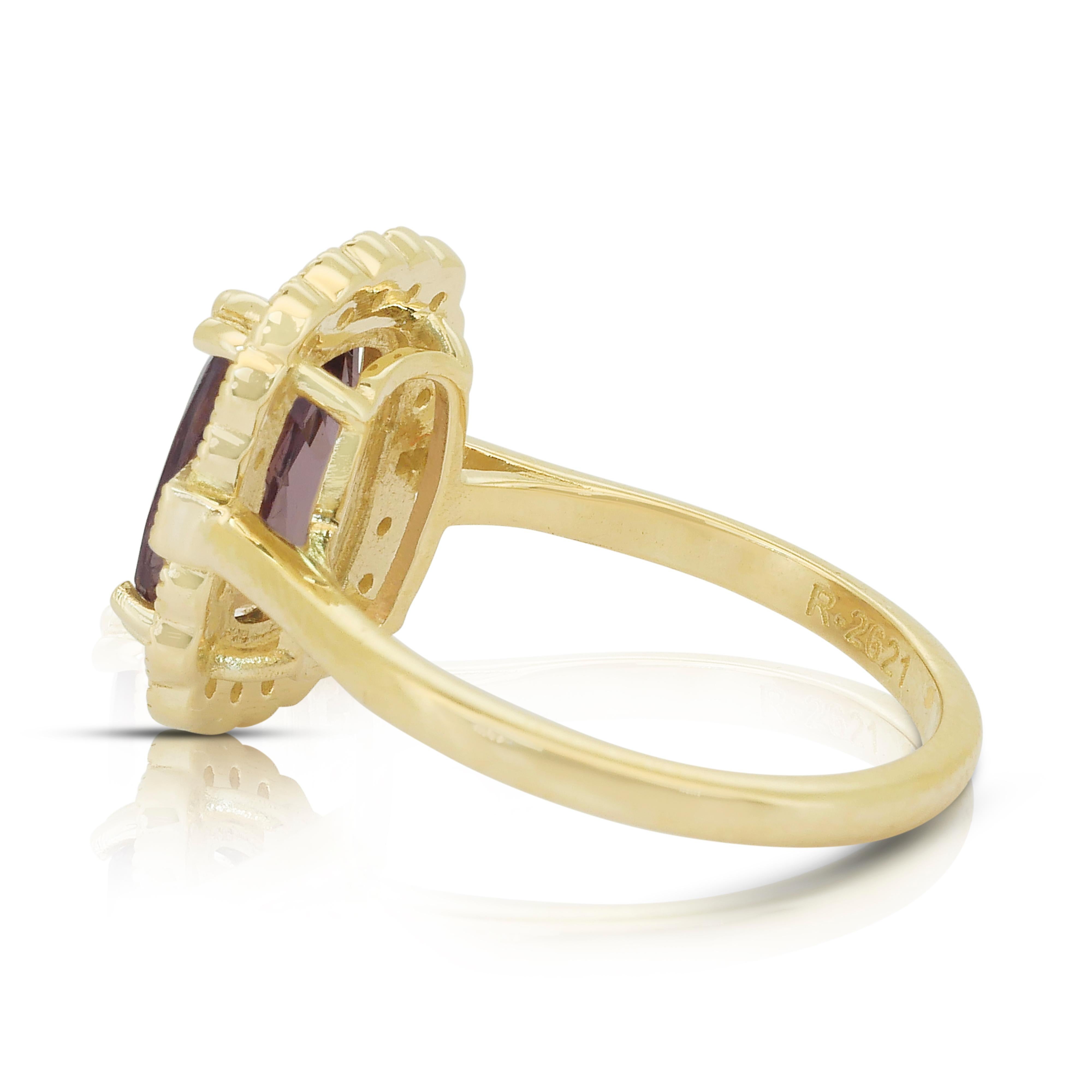 Luxueuse bague grappe de grenats et de diamants 3,53 carats en or jaune 14 carats - GIA Pour femmes en vente