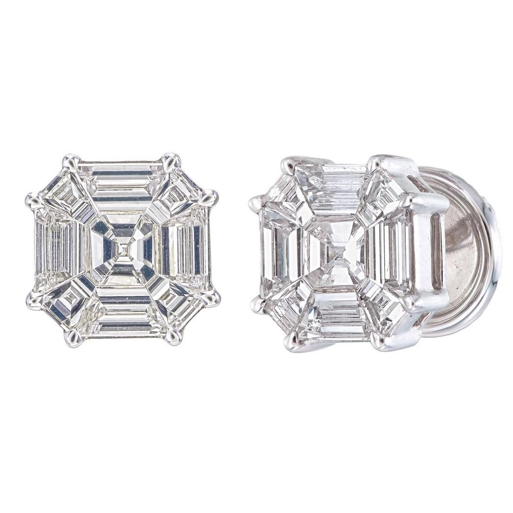 Artisan Luxurious 3.80 CT Pie-Cut Asscher Diamond Earrings –A Dazzling Fusion For Sale