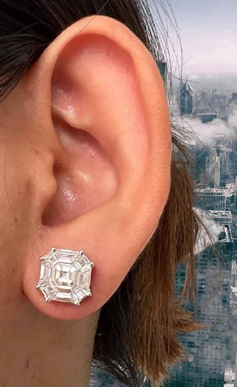 Asscher Cut Luxurious 3.80 CT Pie-Cut Asscher Diamond Earrings –A Dazzling Fusion For Sale