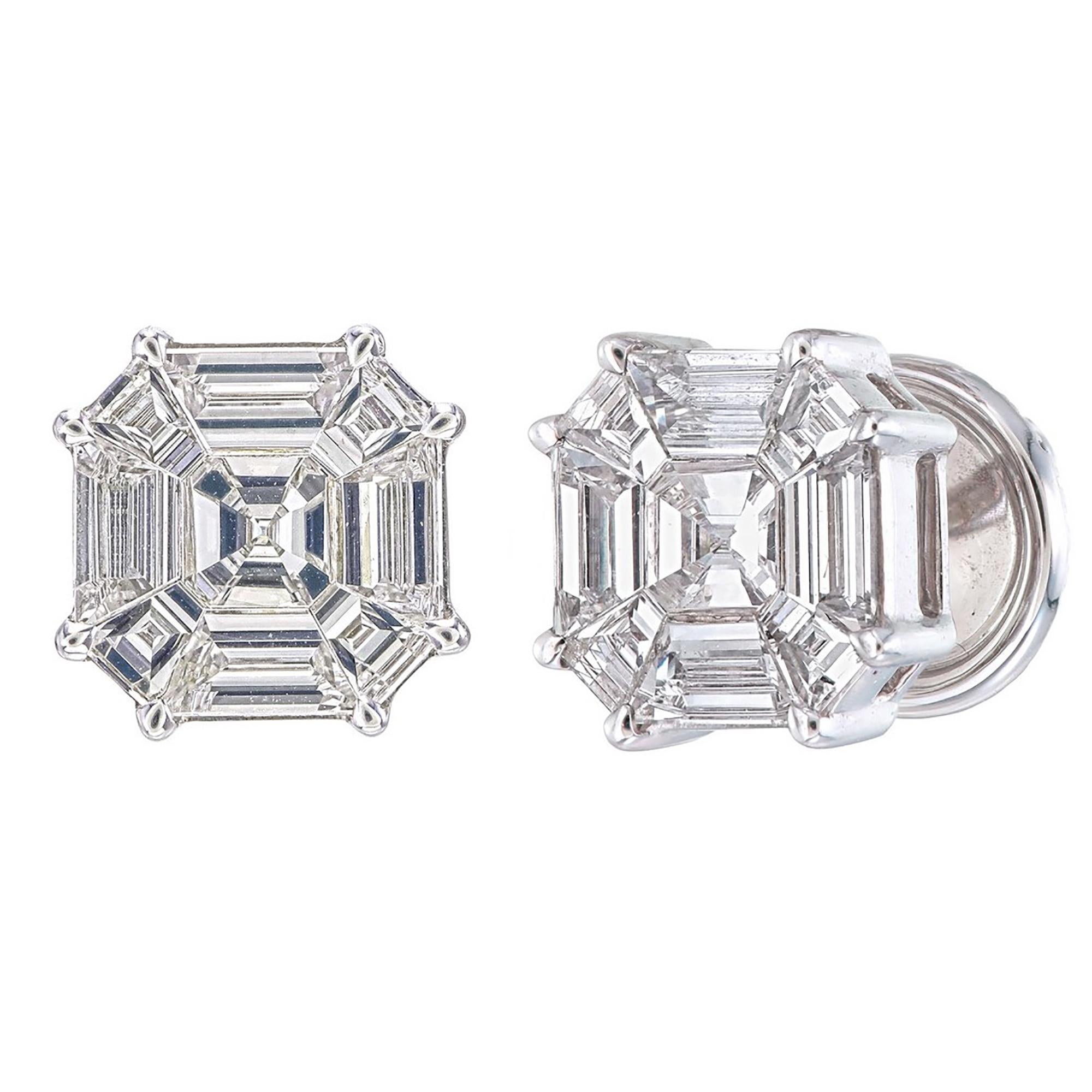 Boucles d'oreilles luxueuses en diamant asscher 3,80 CT Pie-Cut - Une fusion éblouissante en vente