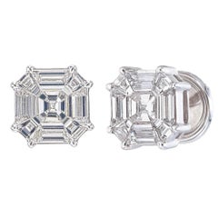 Lujosos Pendientes de Diamantes Asscher Corte Tarta de 3,80 TC -Una Fusión Deslumbrante
