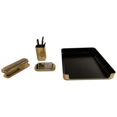 Vintage Luxurious 4-Piece Mid-Century Modern Gold-Plated Desk Set