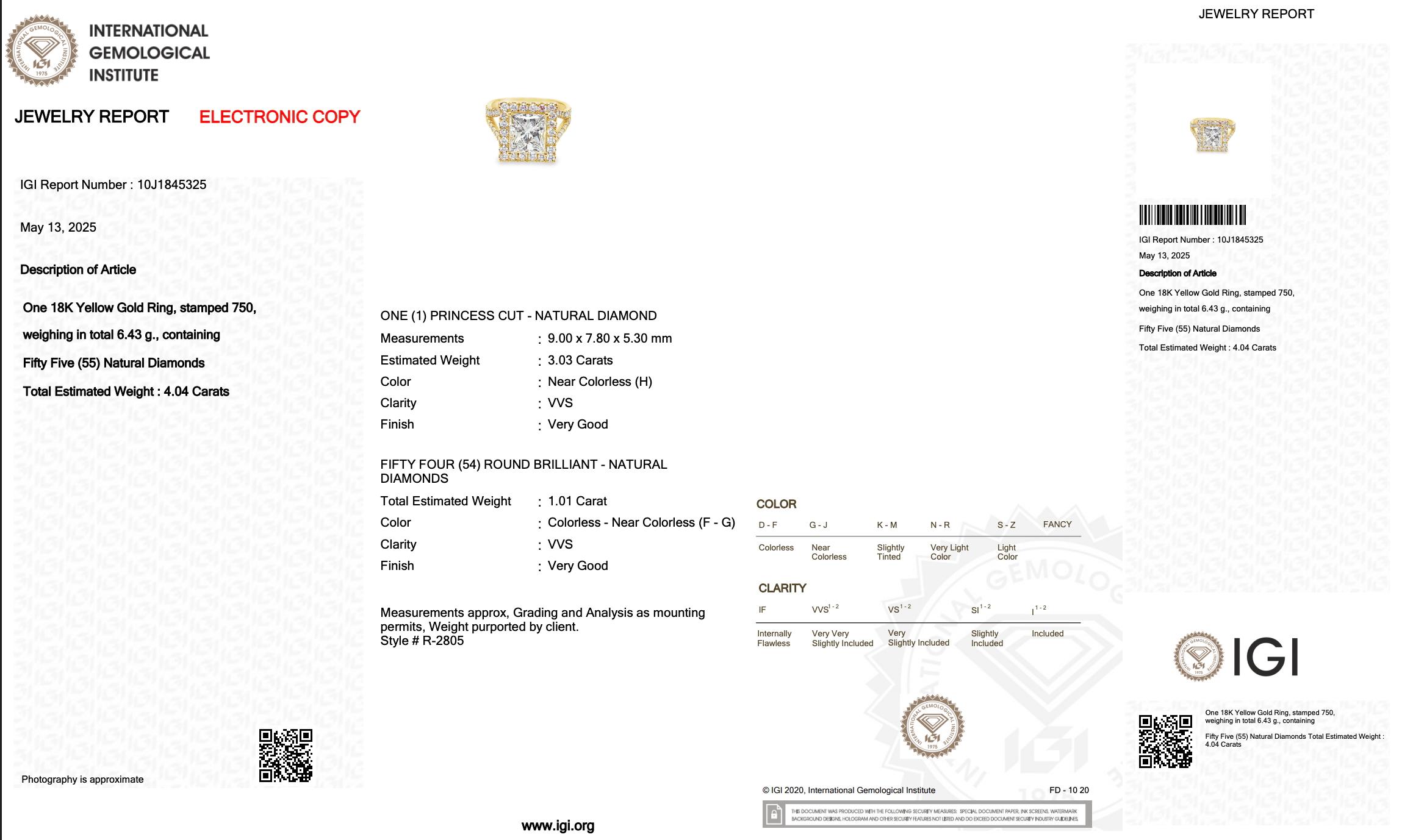 Luxurious 4.04ct Diamonds Halo Ring in 18k Yellow Gold - IGI Certified en venta 1
