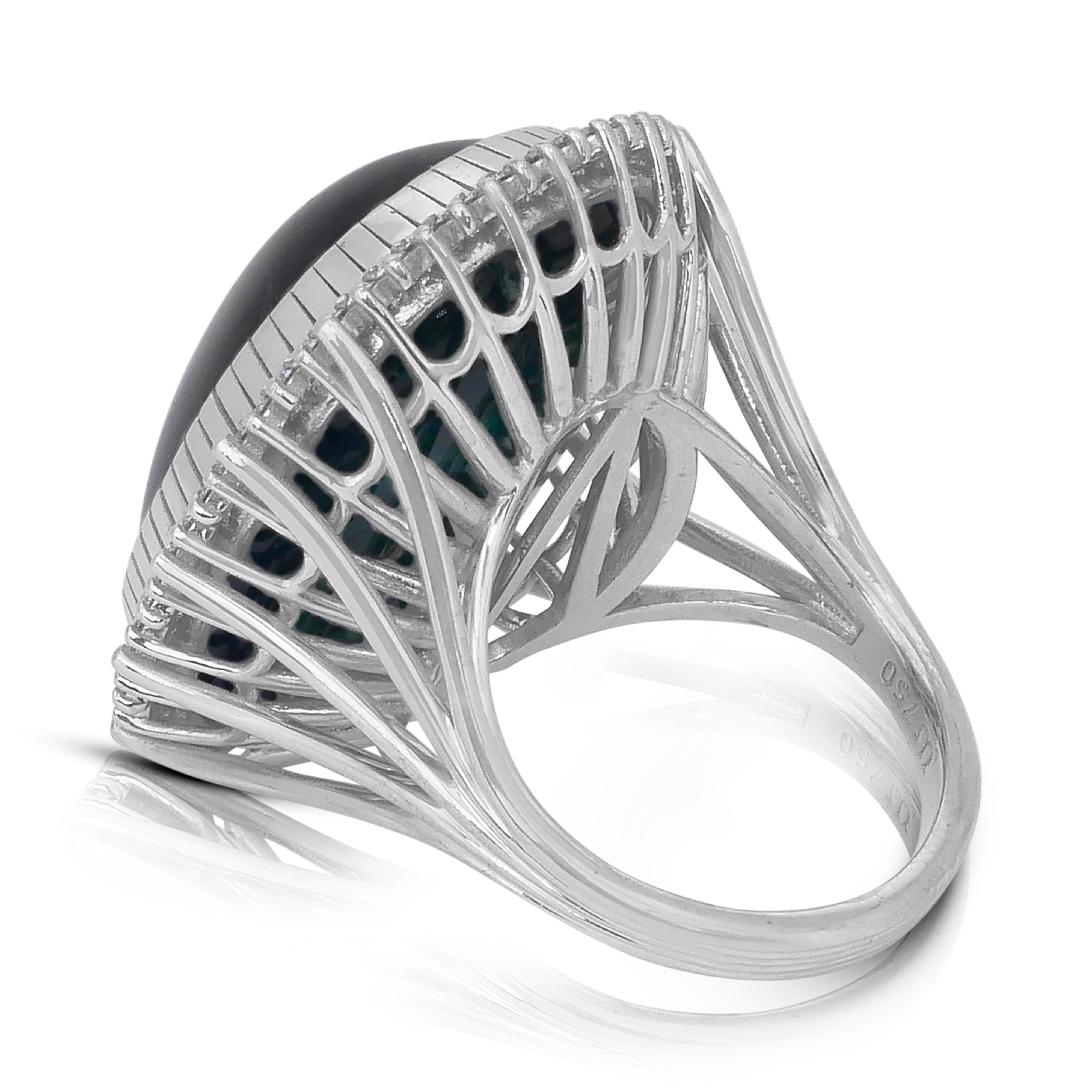 Luxuriöser 43,51 Karat Turmalin und Diamanten Halo Cocktail-Ring aus 18 Karat Weißgold Damen im Angebot