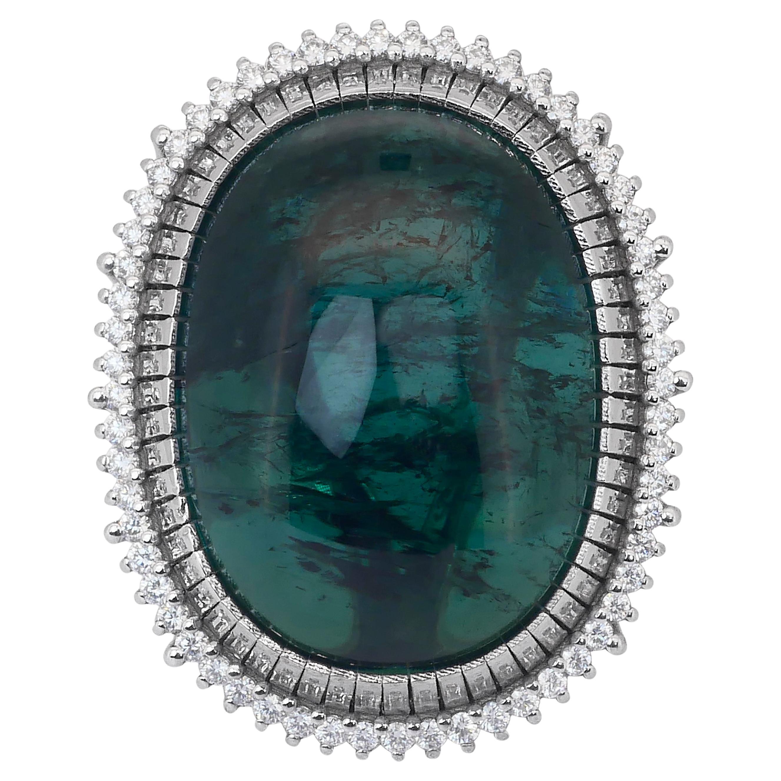 Luxurious 43.51ct Tourmaline and Diamonds Halo Cocktail Ring in 18k White Gold