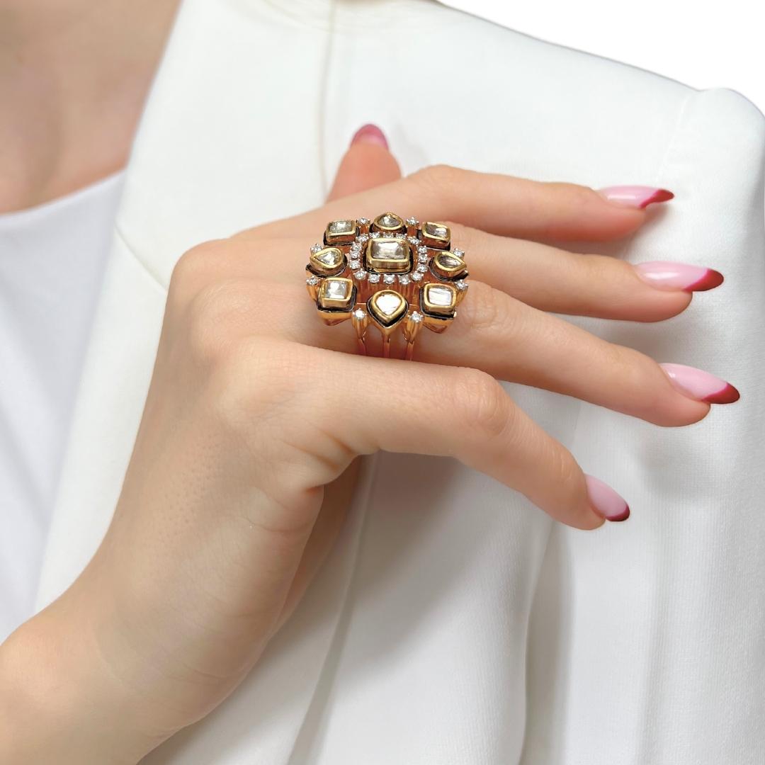 Luxueuse bague cocktail en or jaune 18 carats de 4,35 ct de diamants - certifiée IGI en vente 5