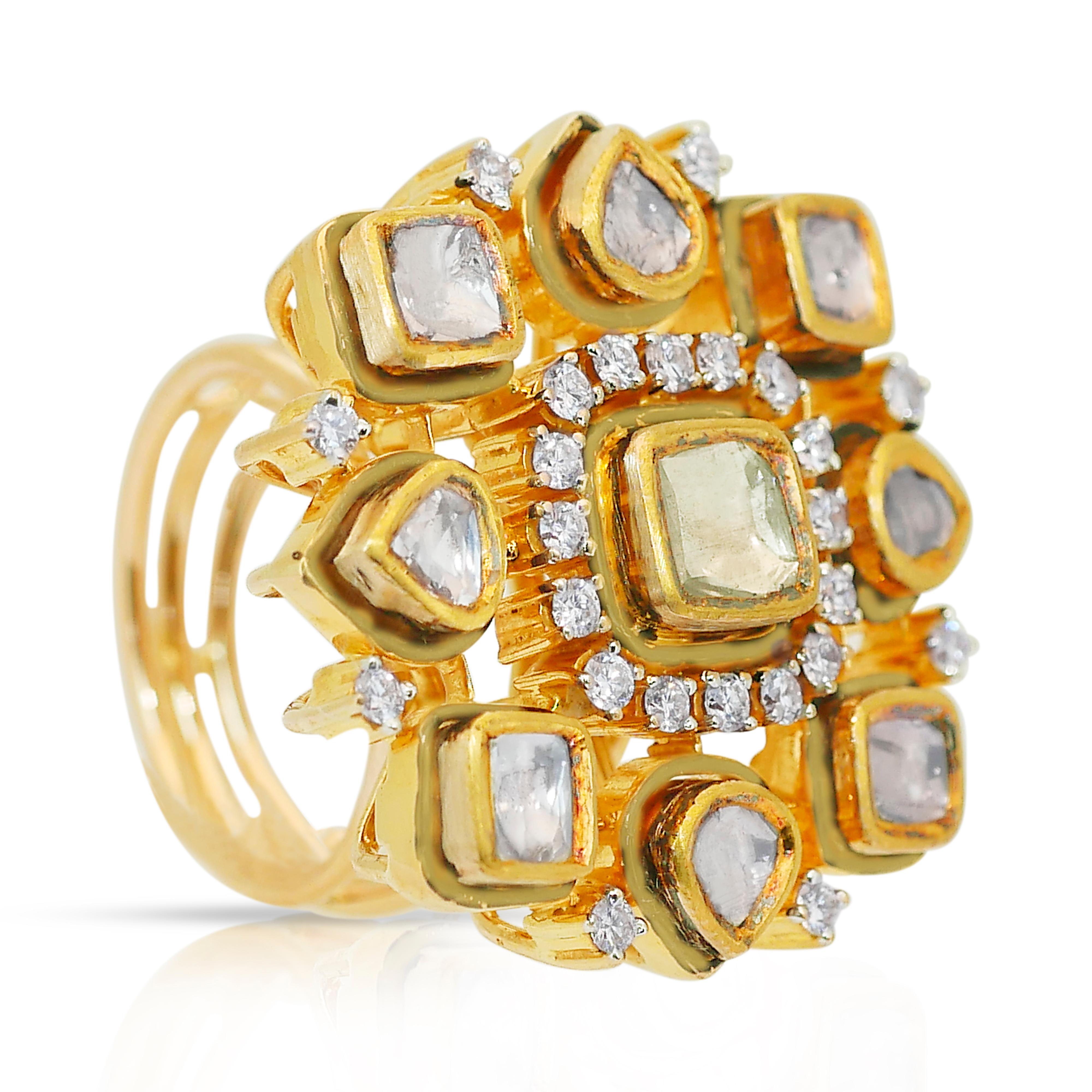 Luxueuse bague cocktail en or jaune 18 carats de 4,35 ct de diamants - certifiée IGI Neuf - En vente à רמת גן, IL