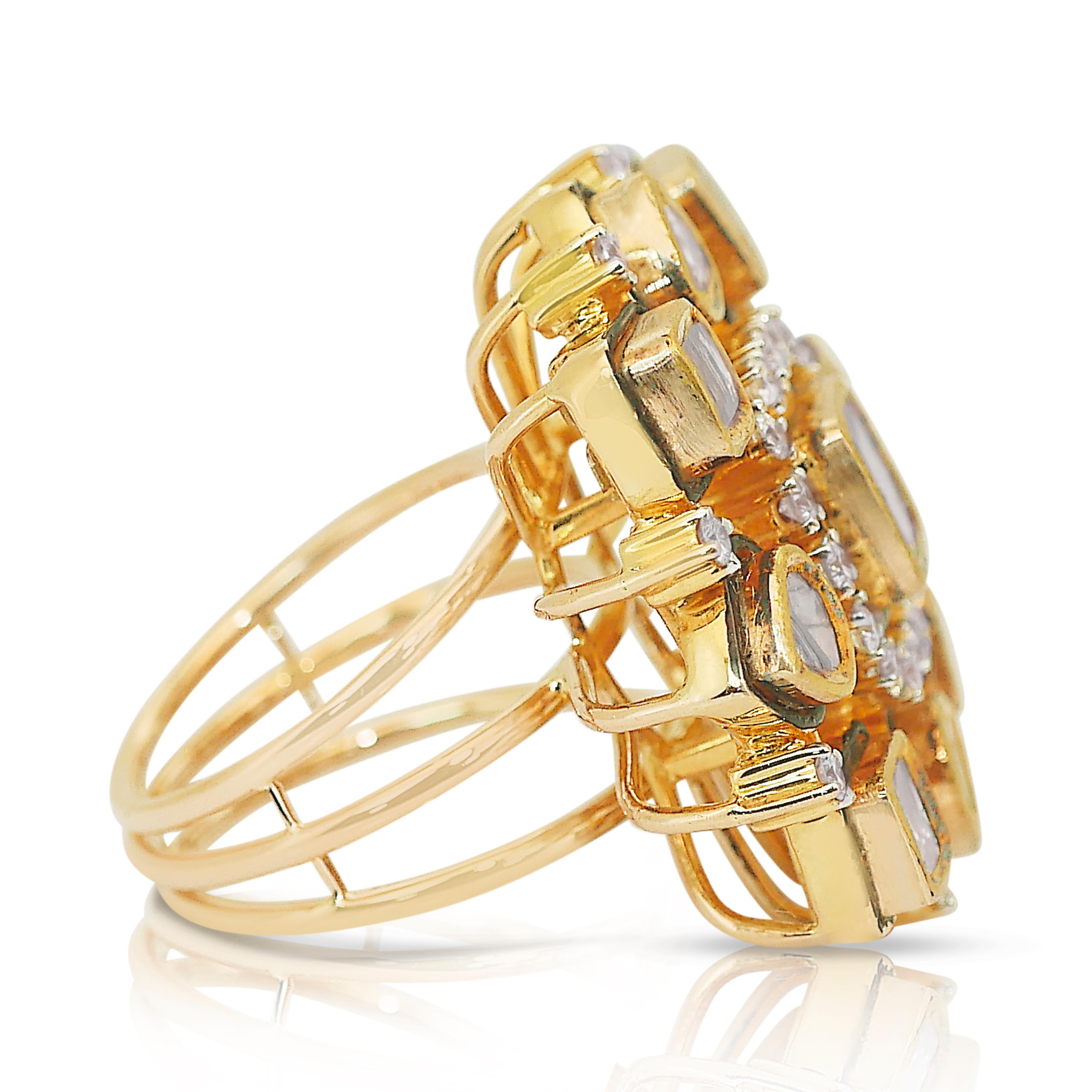 Luxueuse bague cocktail en or jaune 18 carats de 4,35 ct de diamants - certifiée IGI Pour femmes en vente