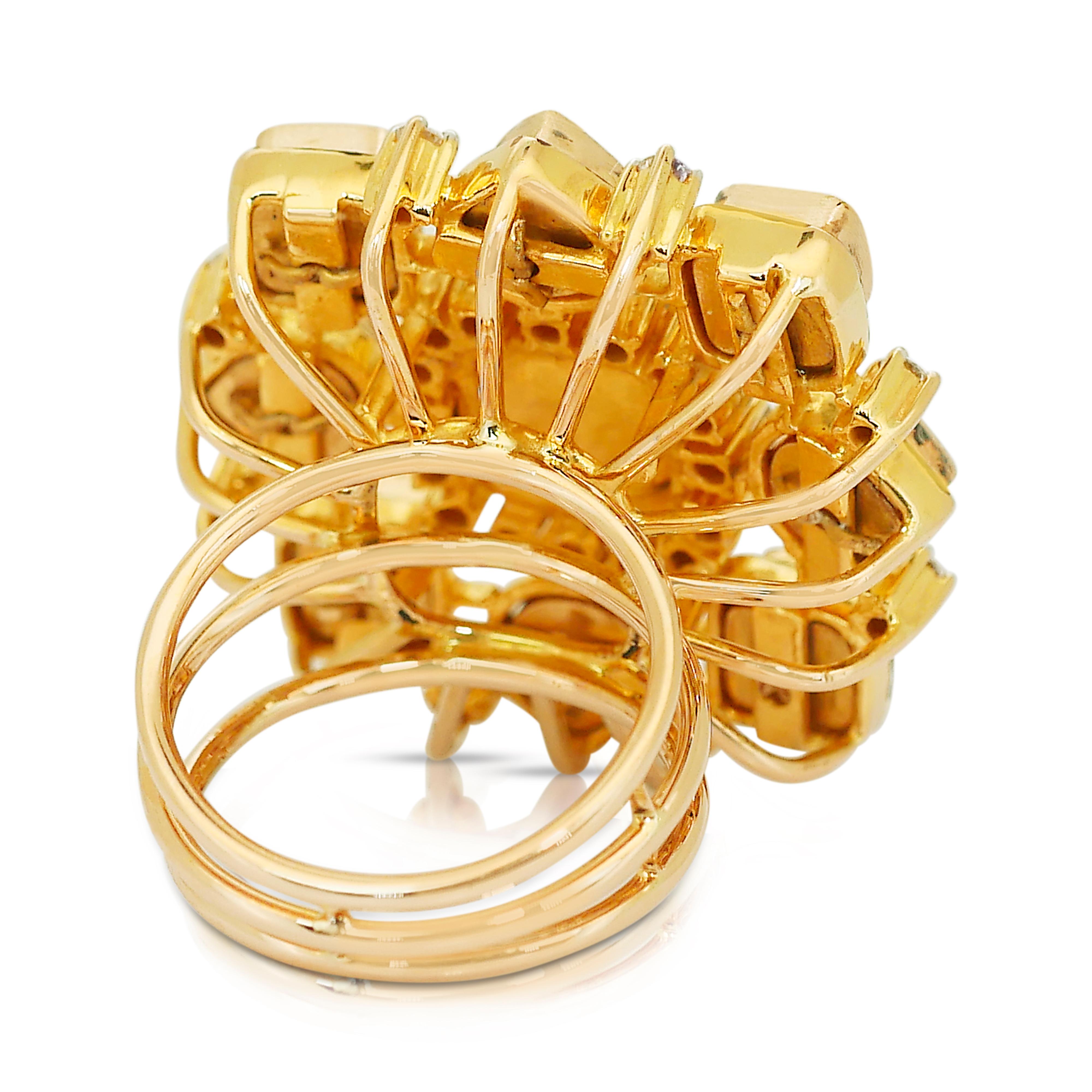 Luxueuse bague cocktail en or jaune 18 carats de 4,35 ct de diamants - certifiée IGI en vente 2