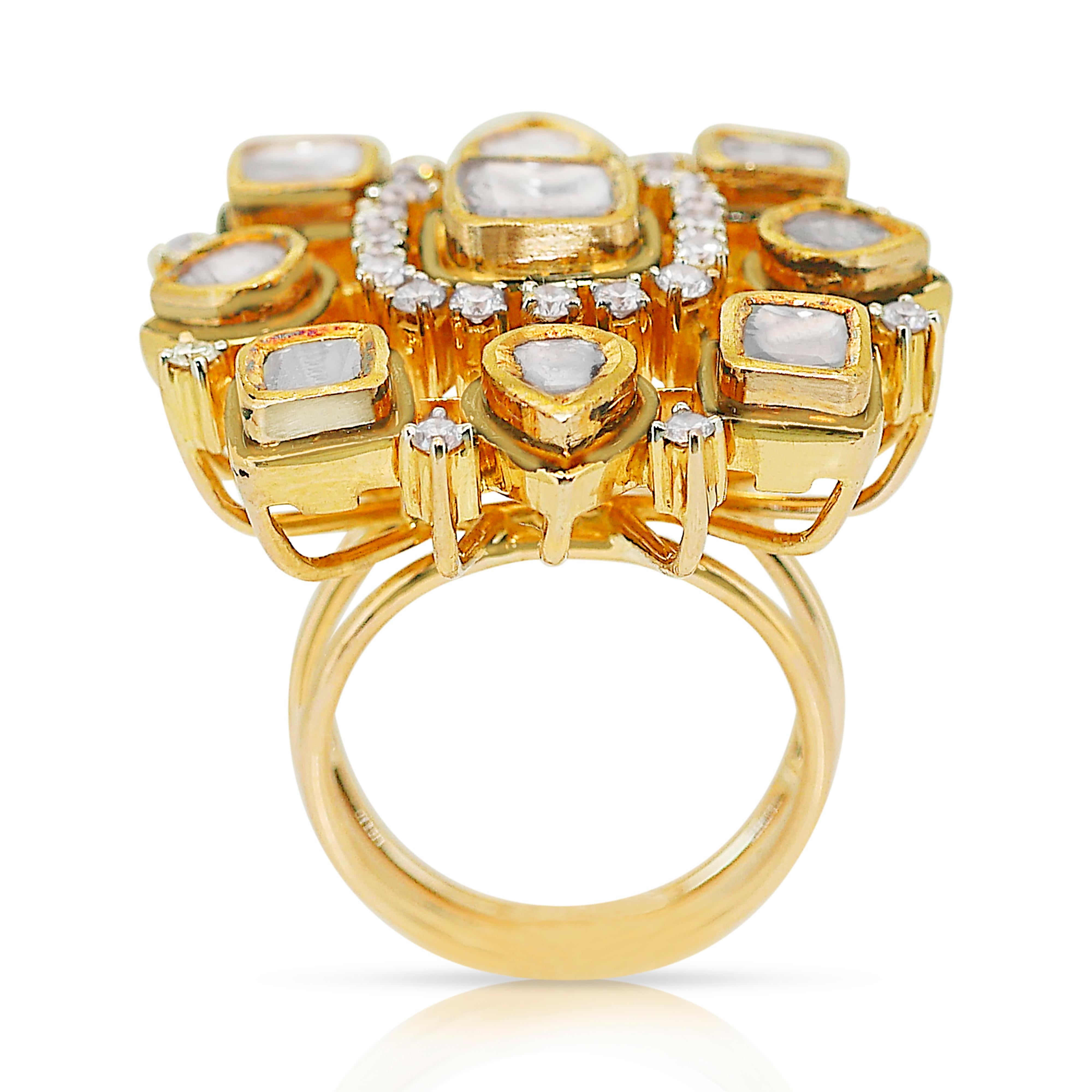 Luxueuse bague cocktail en or jaune 18 carats de 4,35 ct de diamants - certifiée IGI en vente 3