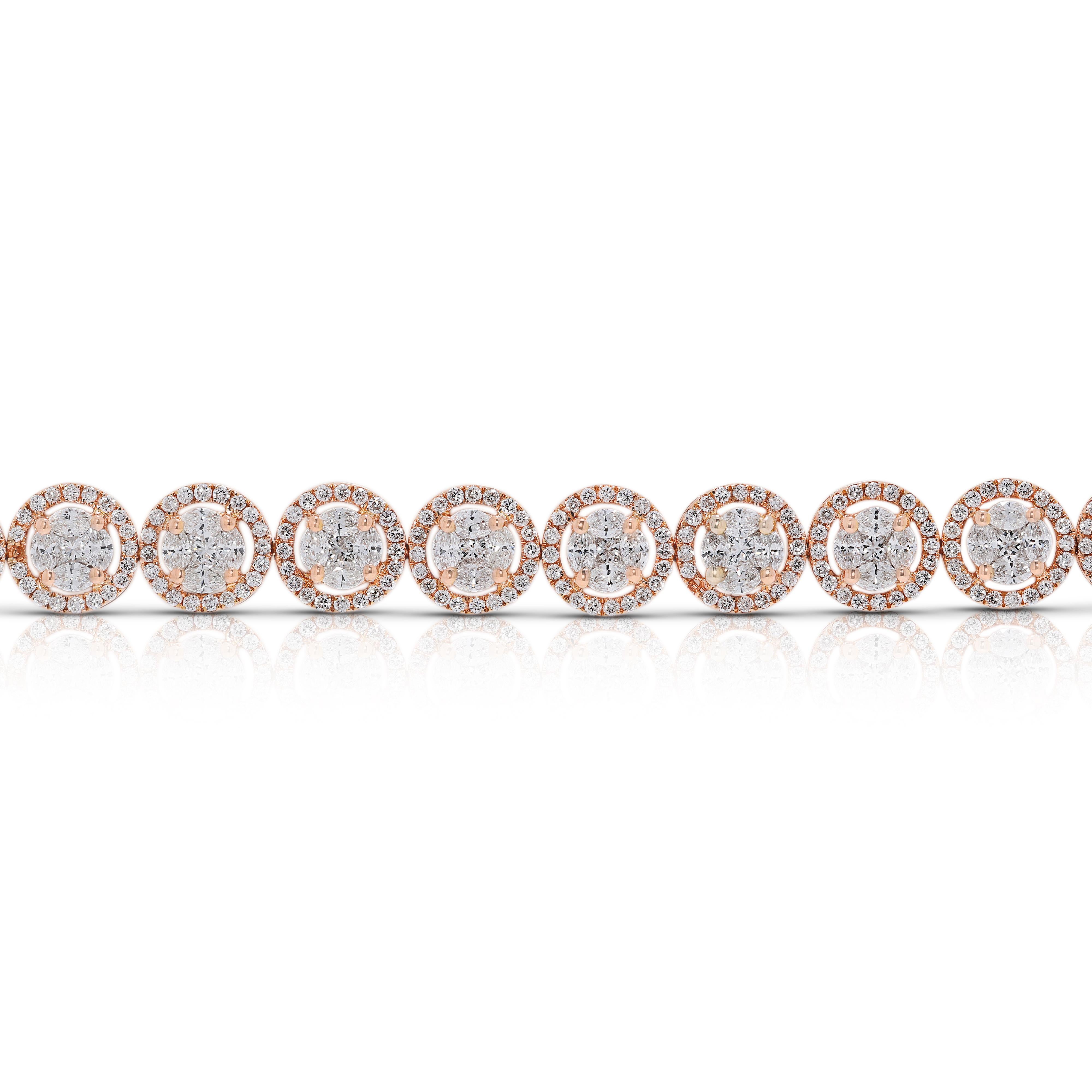 Lujosa pulsera de diamantes naturales talla múltiple de 4,59 ct en oro rosa de 18 quilates Corte redondo en venta
