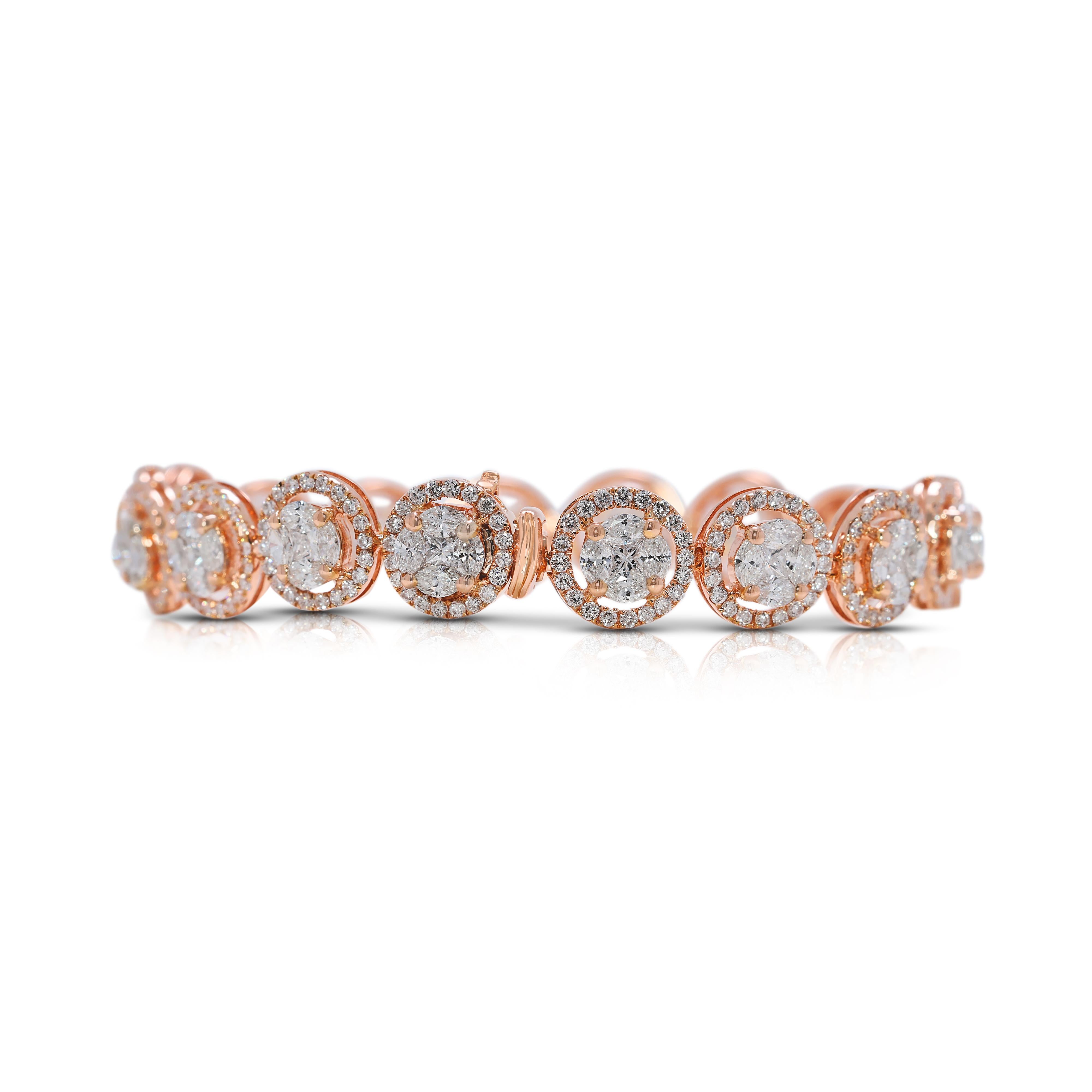De las mujeres Lujosa pulsera de diamantes naturales talla múltiple de 4,59 ct en oro rosa de 18 quilates en venta