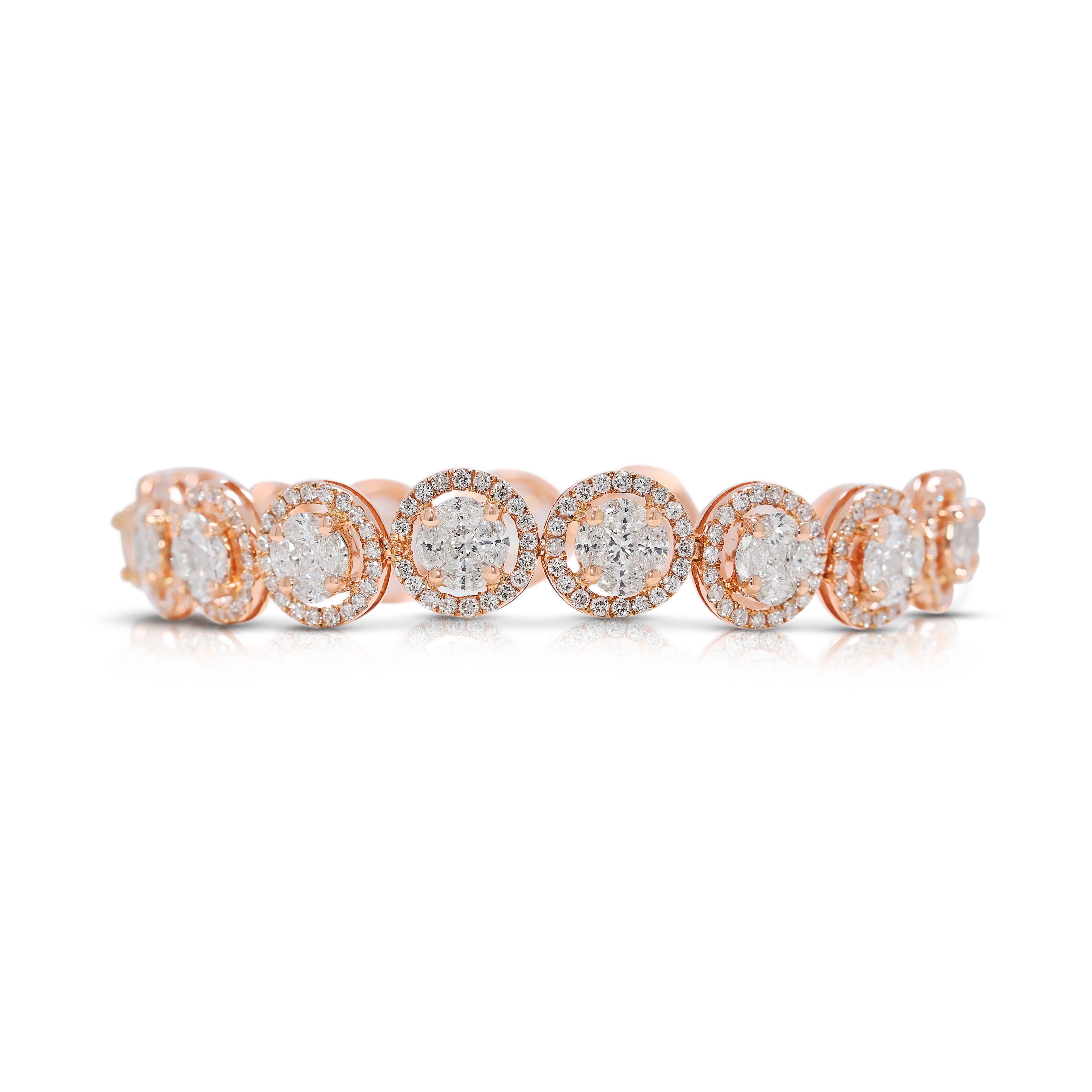 Lujosa pulsera de diamantes naturales talla múltiple de 4,59 ct en oro rosa de 18 quilates en venta 1