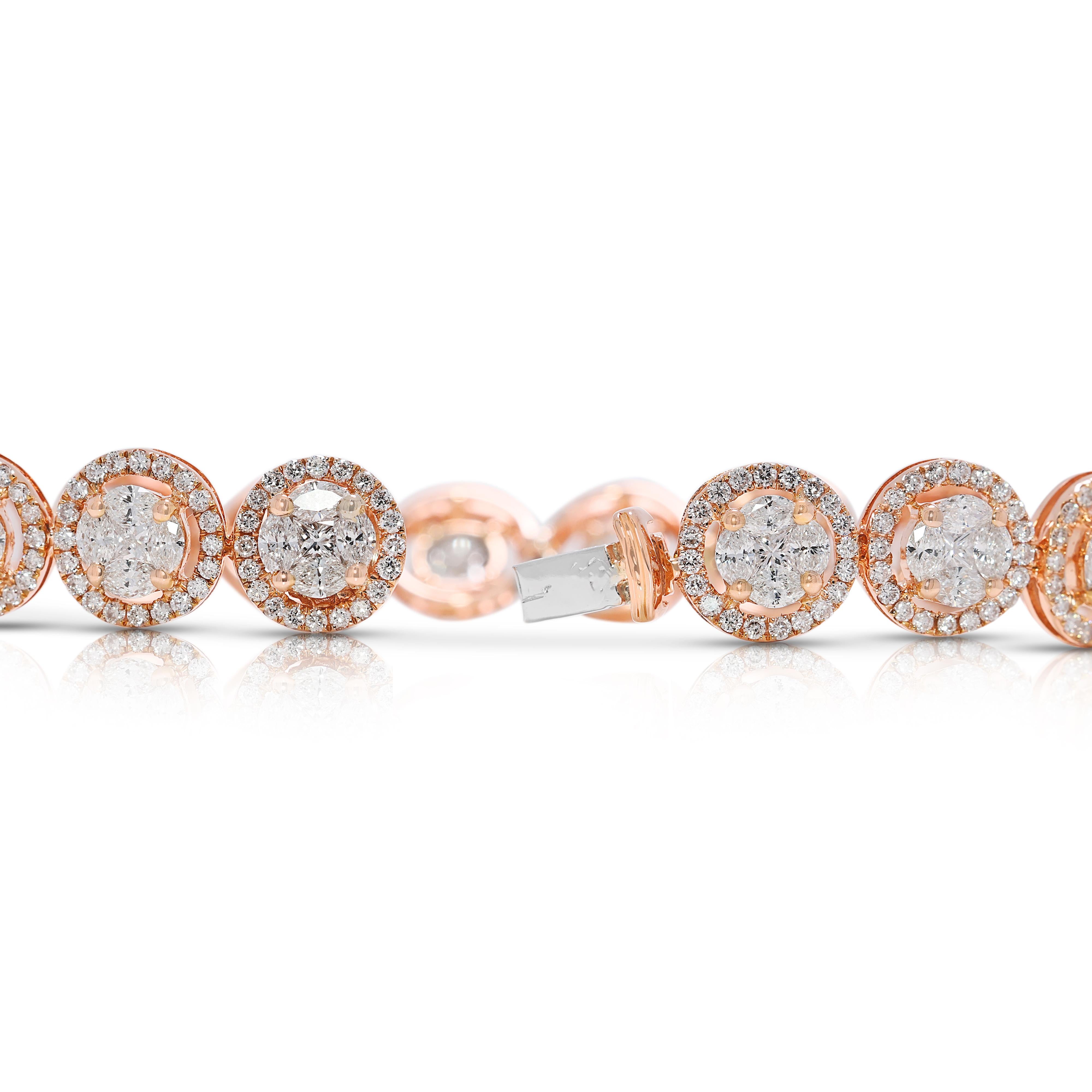 Lujosa pulsera de diamantes naturales talla múltiple de 4,59 ct en oro rosa de 18 quilates en venta 2