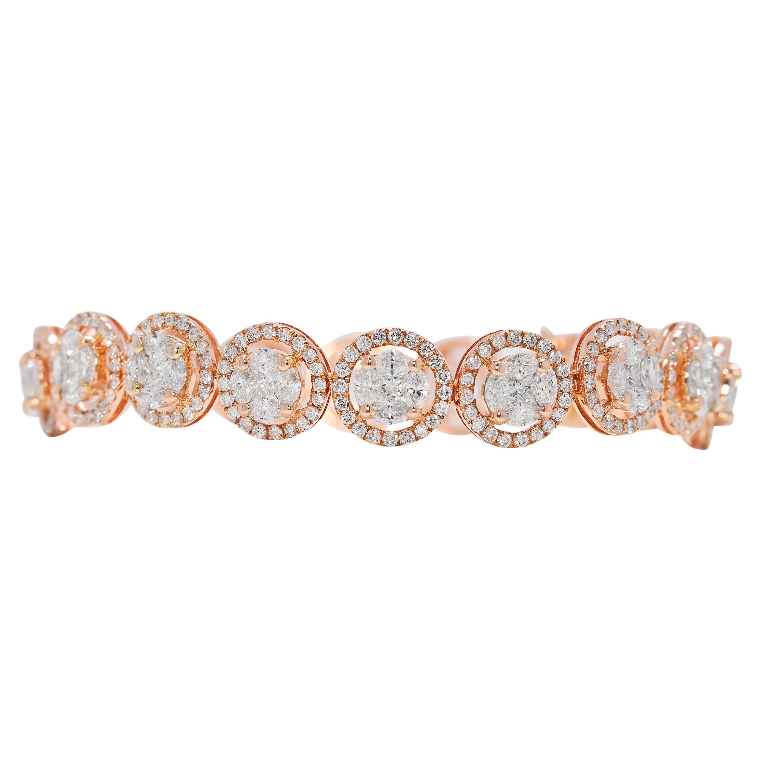 Lujosa pulsera de diamantes naturales talla múltiple de 4,59 ct en oro rosa de 18 quilates en venta
