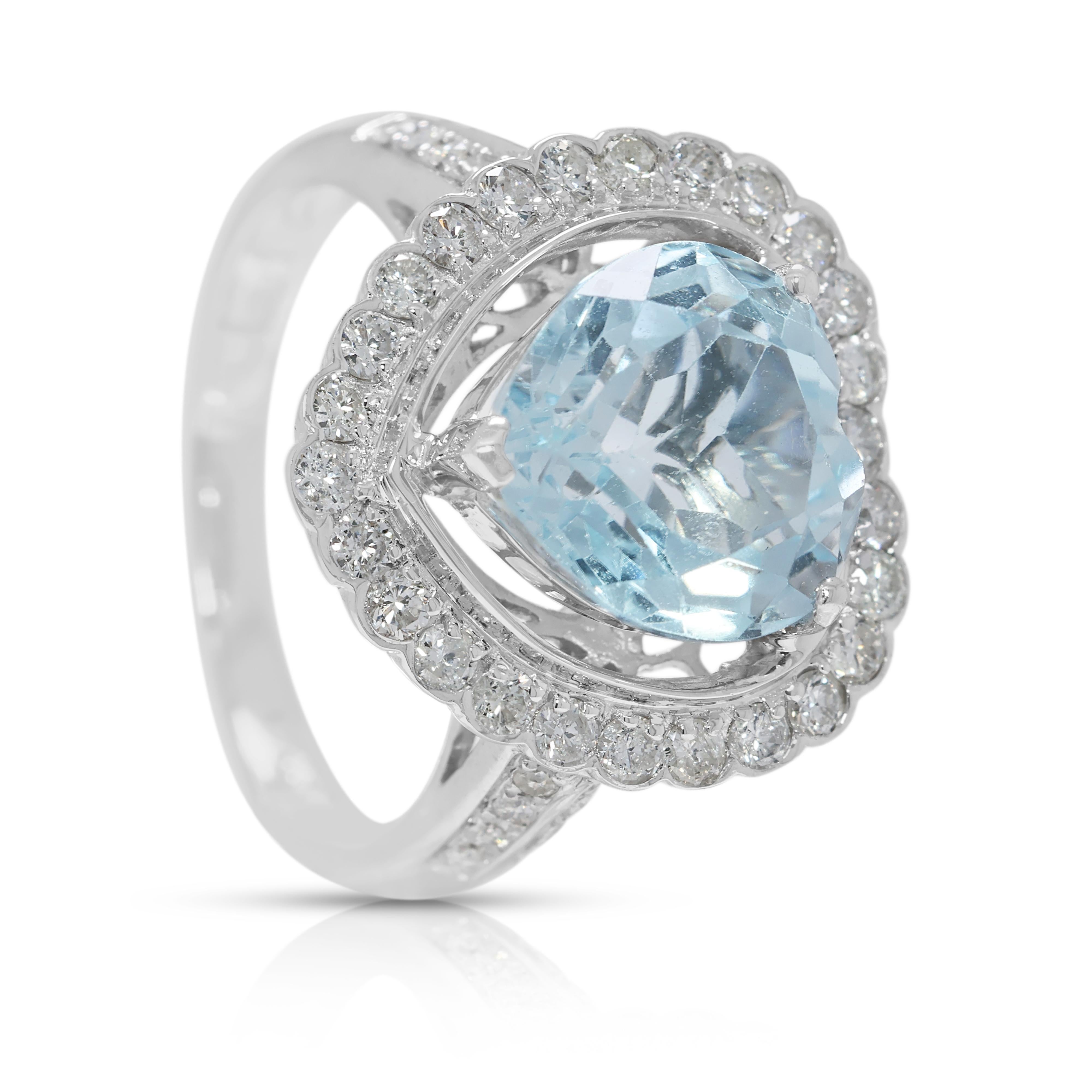 Lussuoso anello a forma di cuore con topazio e diamanti naturali da 4,89 carati in oro bianco 18 carati In condizioni ottime in vendita a רמת גן, IL