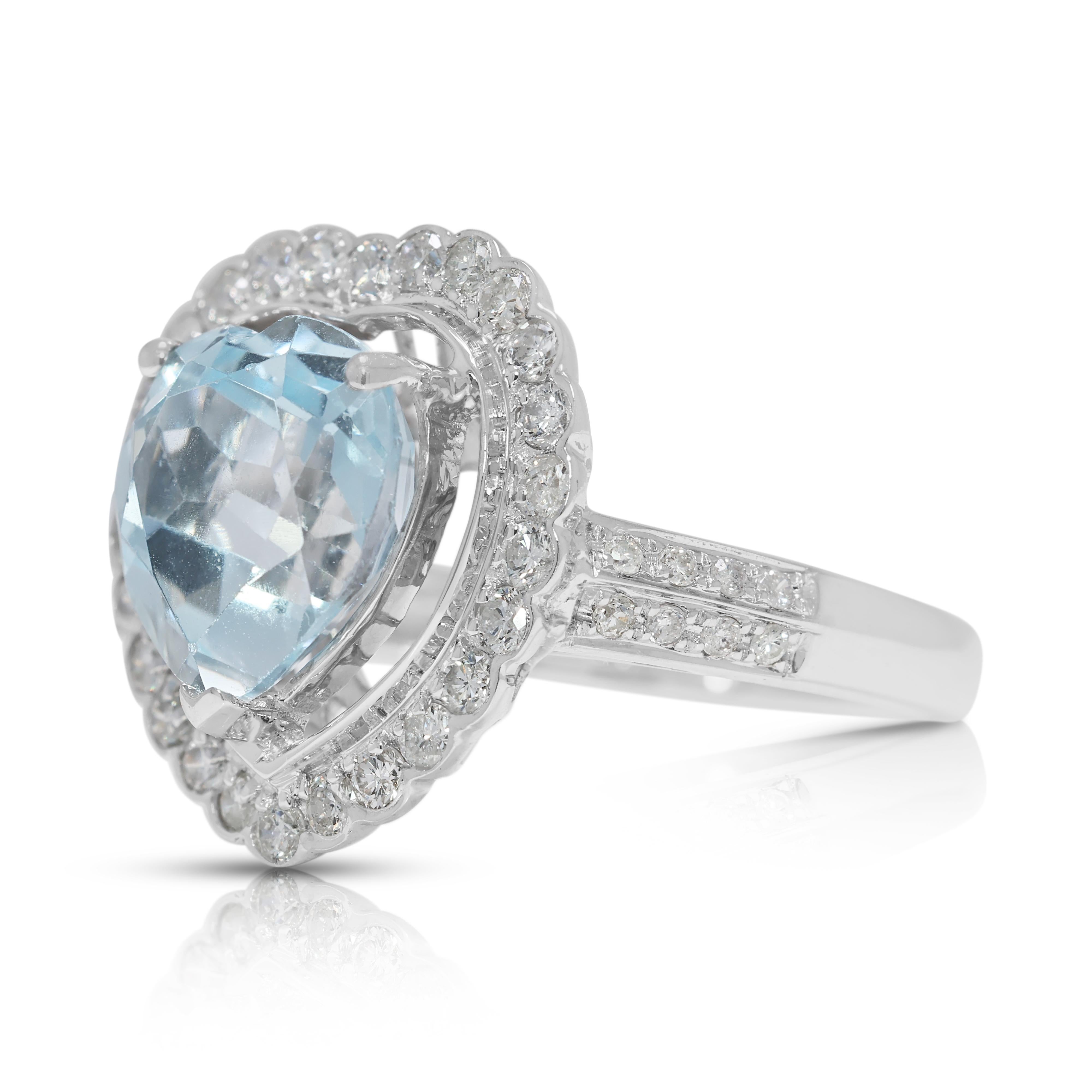Donna Lussuoso anello a forma di cuore con topazio e diamanti naturali da 4,89 carati in oro bianco 18 carati in vendita