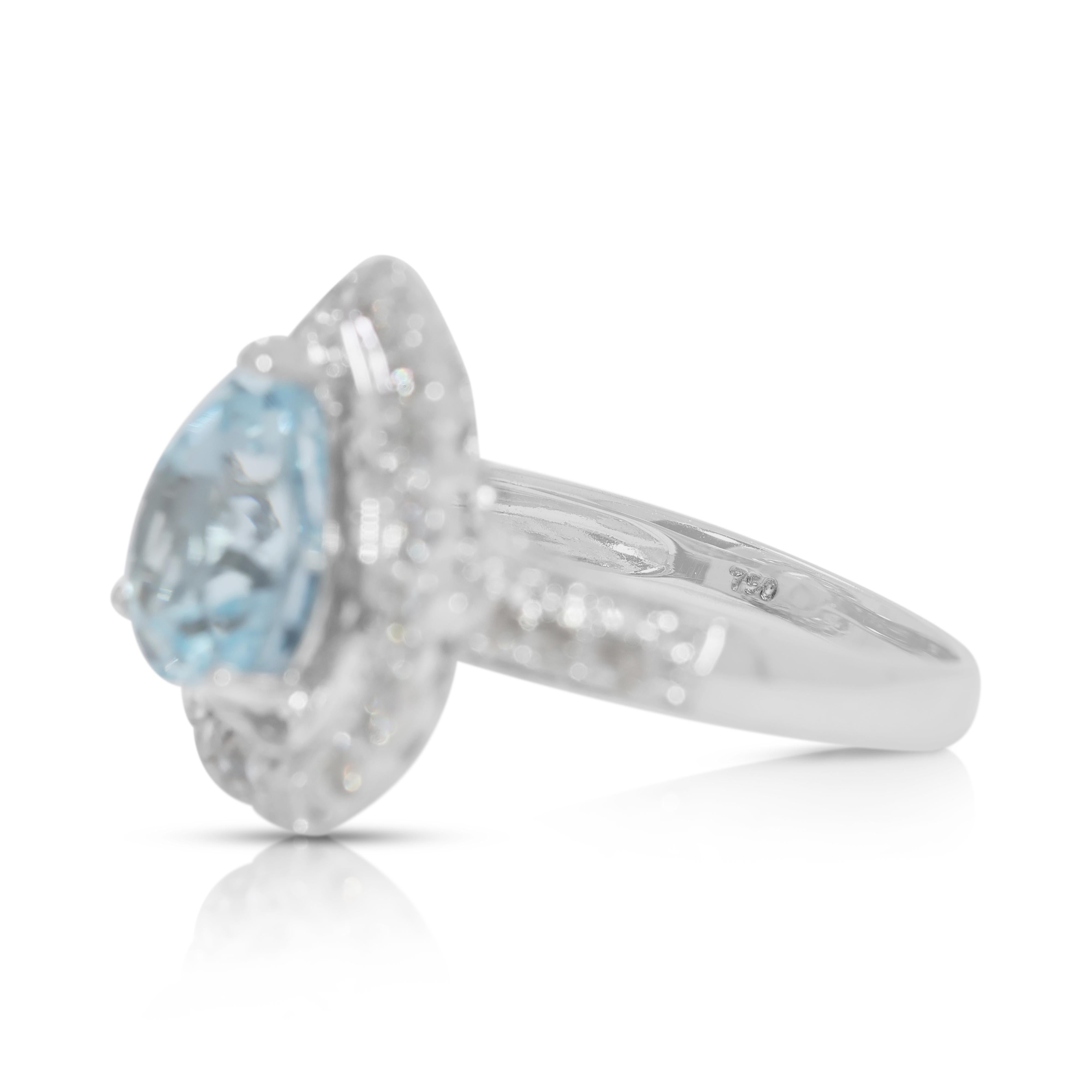 Lussuoso anello a forma di cuore con topazio e diamanti naturali da 4,89 carati in oro bianco 18 carati in vendita 1