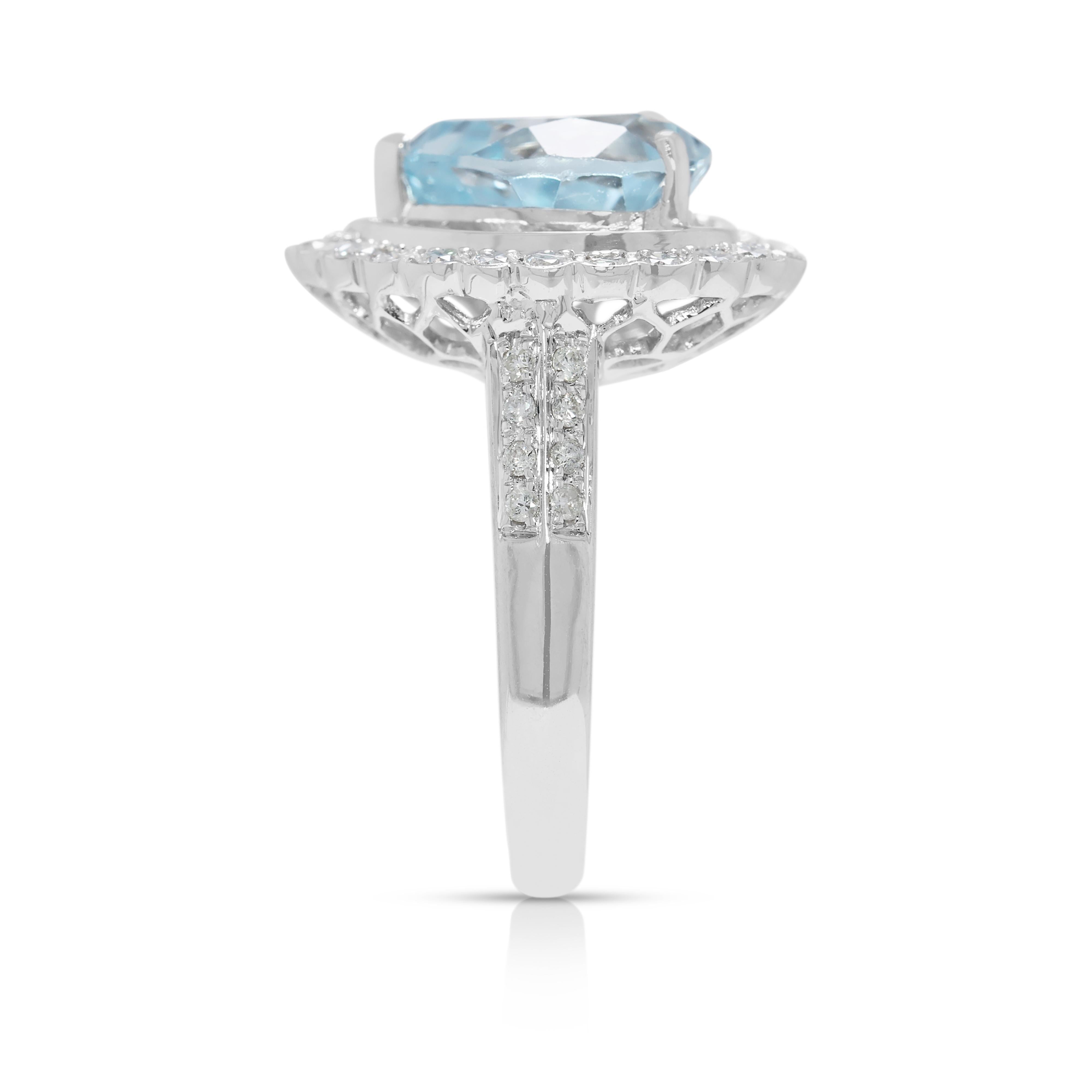 Lussuoso anello a forma di cuore con topazio e diamanti naturali da 4,89 carati in oro bianco 18 carati in vendita 2