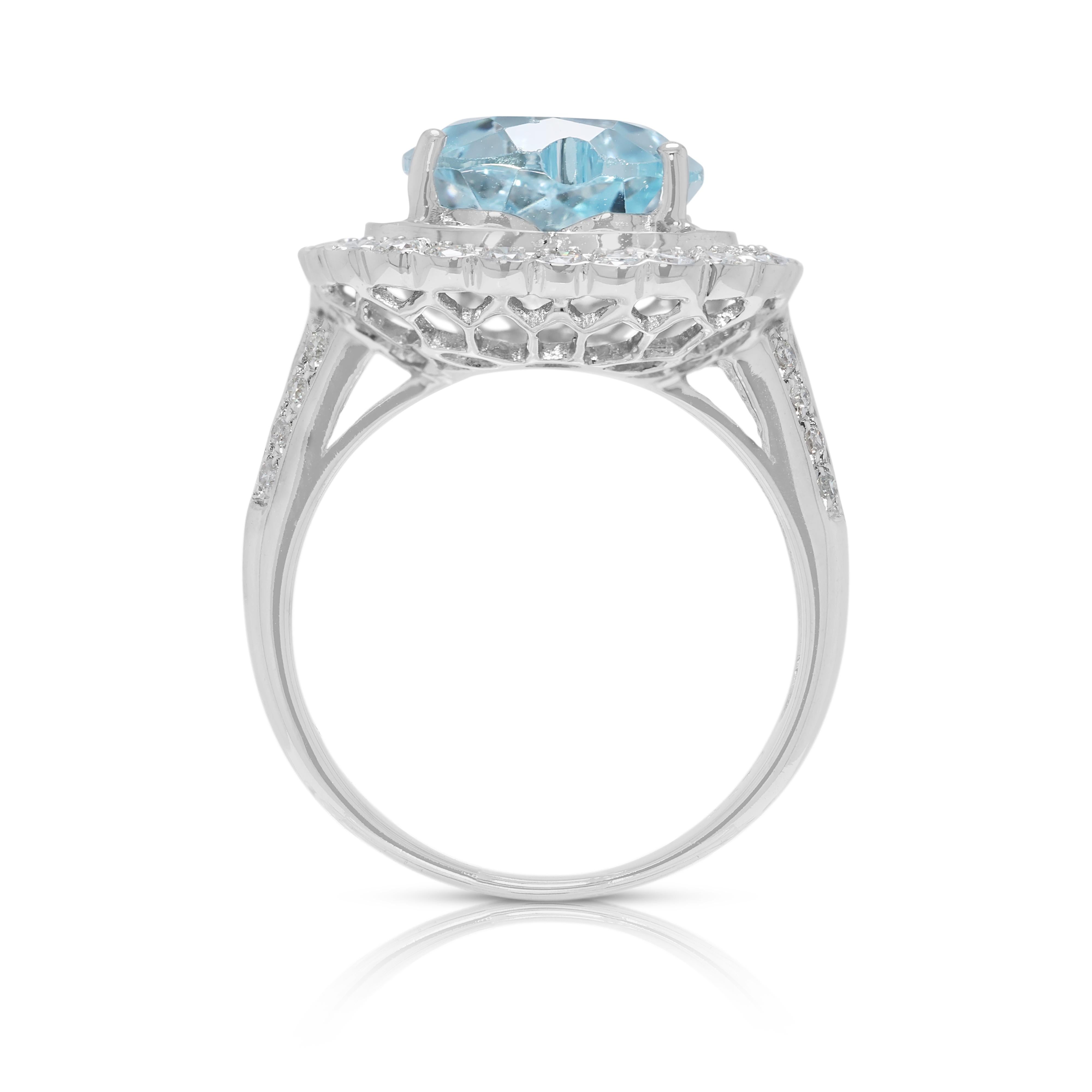 Lussuoso anello a forma di cuore con topazio e diamanti naturali da 4,89 carati in oro bianco 18 carati in vendita 3