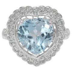Lussuoso anello a forma di cuore con topazio e diamanti naturali da 4,89 carati in oro bianco 18 carati