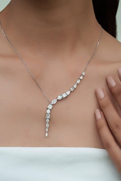 Luxurious 5.54 Carat Diamond Drop Y-Necklace in 14K White Gold 17 Inches