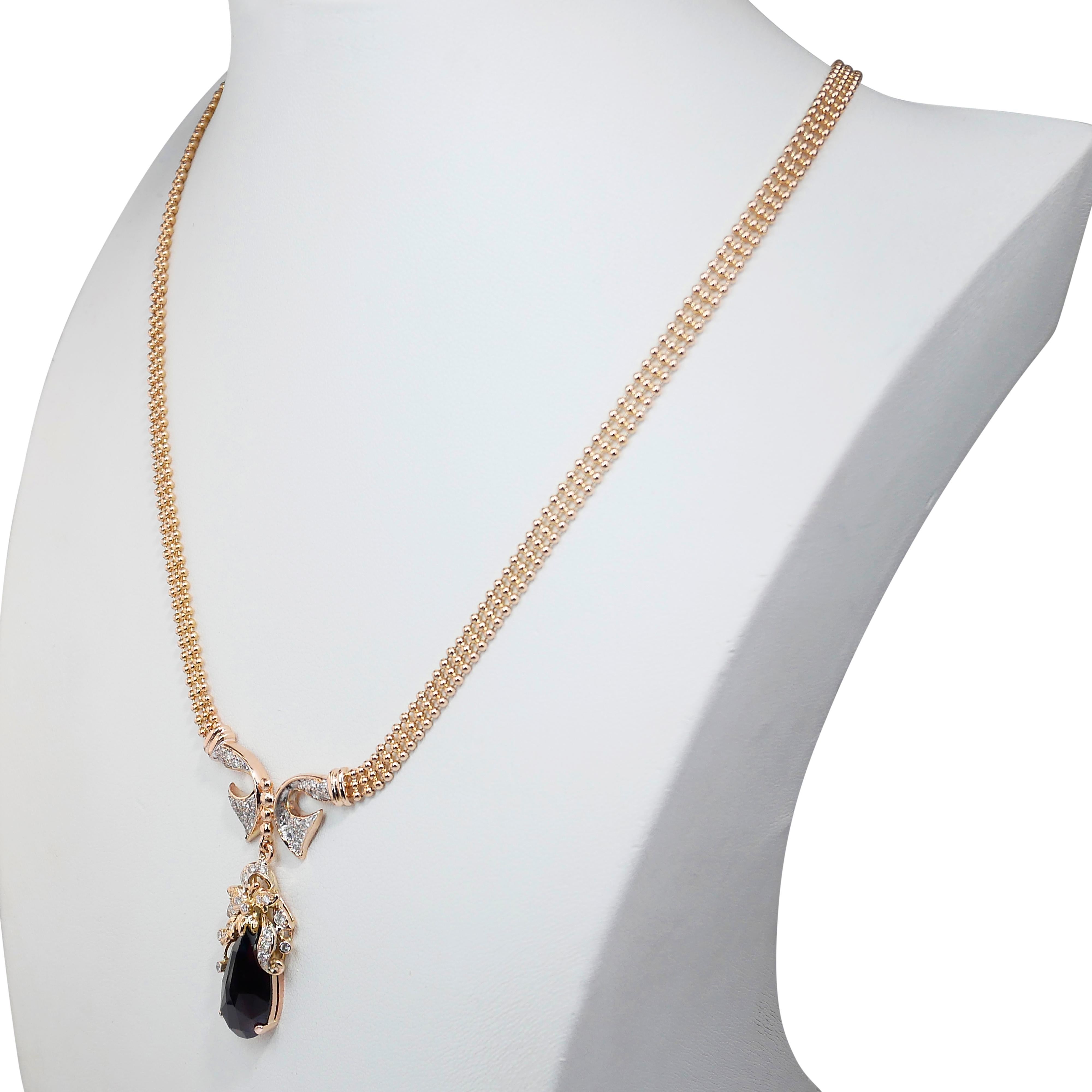 Women's Luxurious 5.60ct Garnet and Diamonds Necklace with Pendant in 18k Yellow Gold