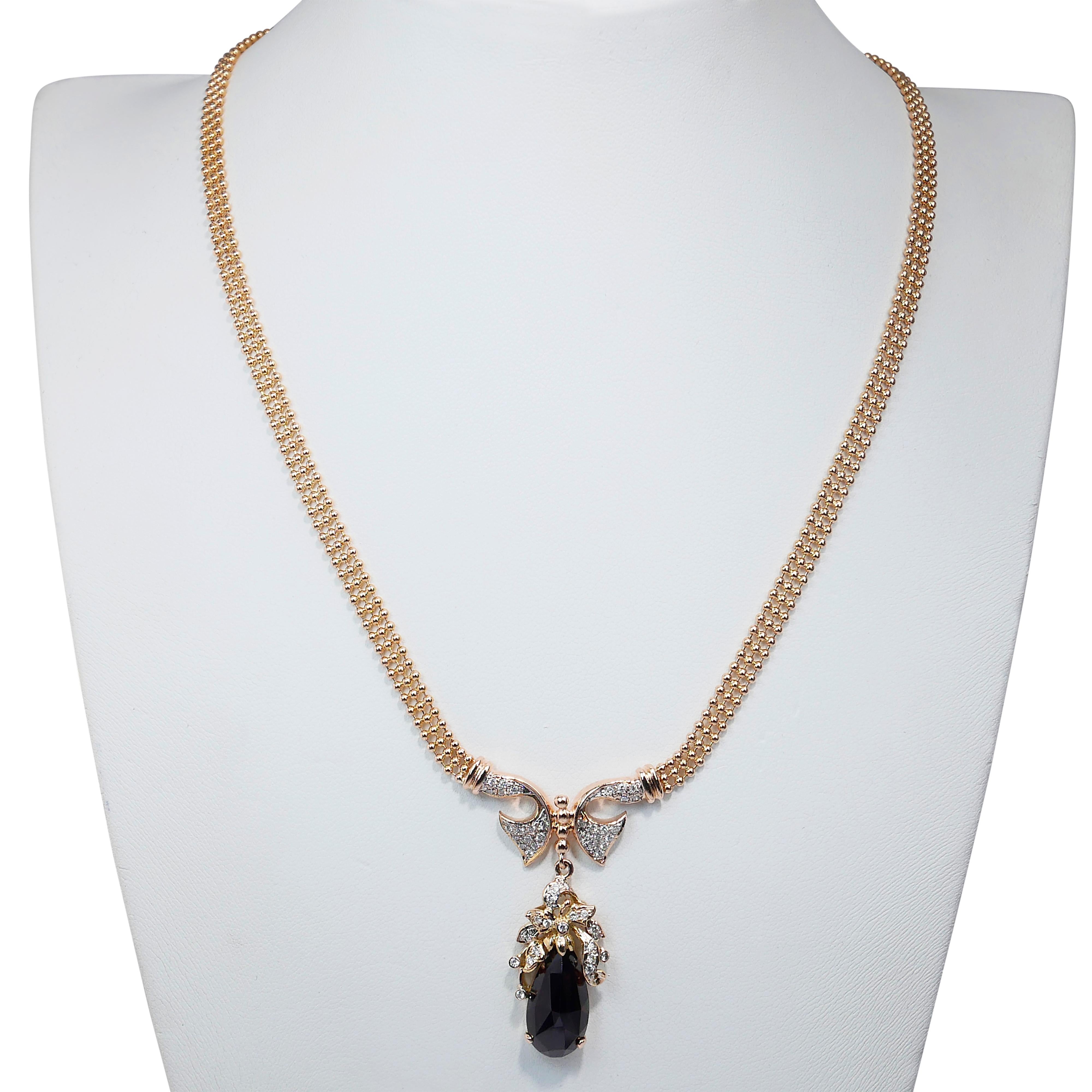Luxurious 5.60ct Garnet and Diamonds Necklace with Pendant in 18k Yellow Gold 1