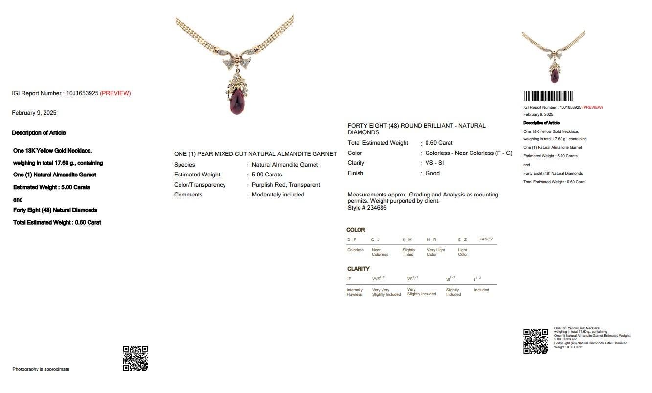 Luxurious 5.60ct Garnet and Diamonds Necklace with Pendant in 18k Yellow Gold 2
