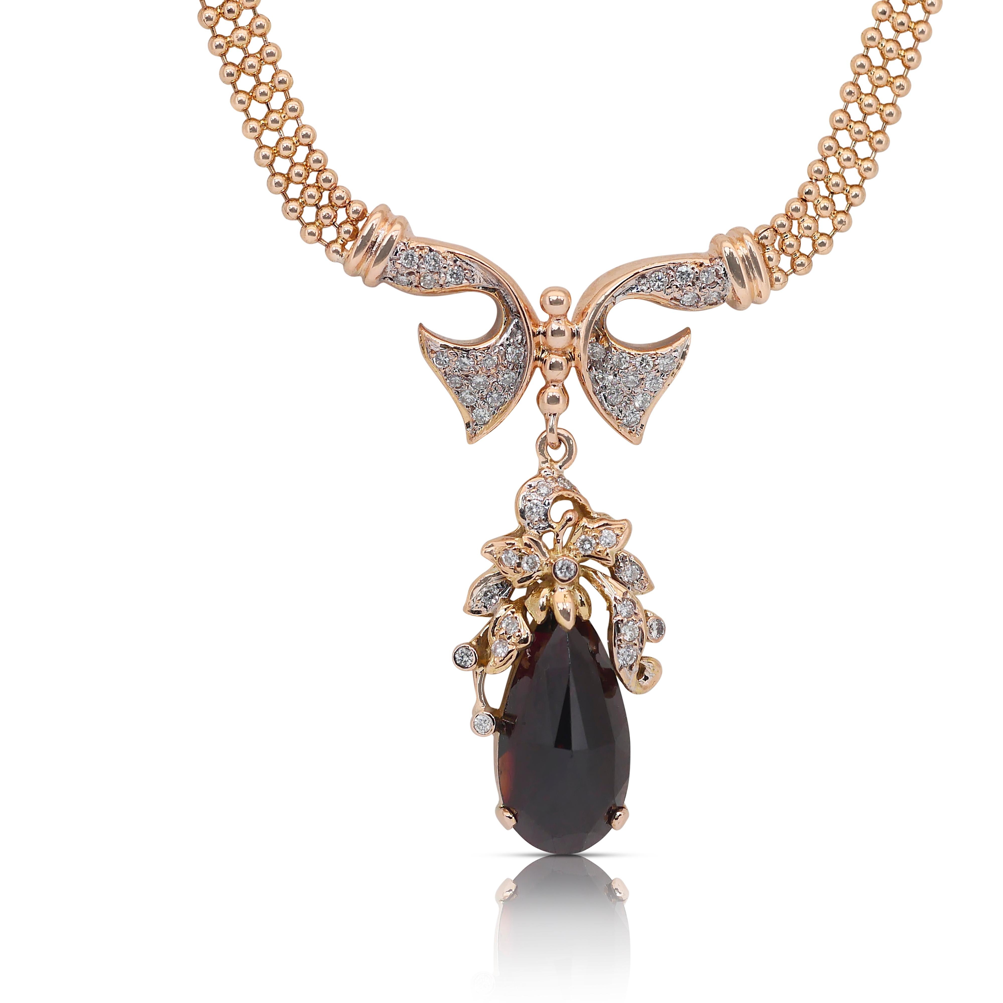 Luxurious 5.60ct Garnet and Diamonds Necklace with Pendant in 18k Yellow Gold 3