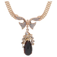 Luxurious 5.60ct Garnet and Diamonds Necklace with Pendant in 18k Yellow Gold