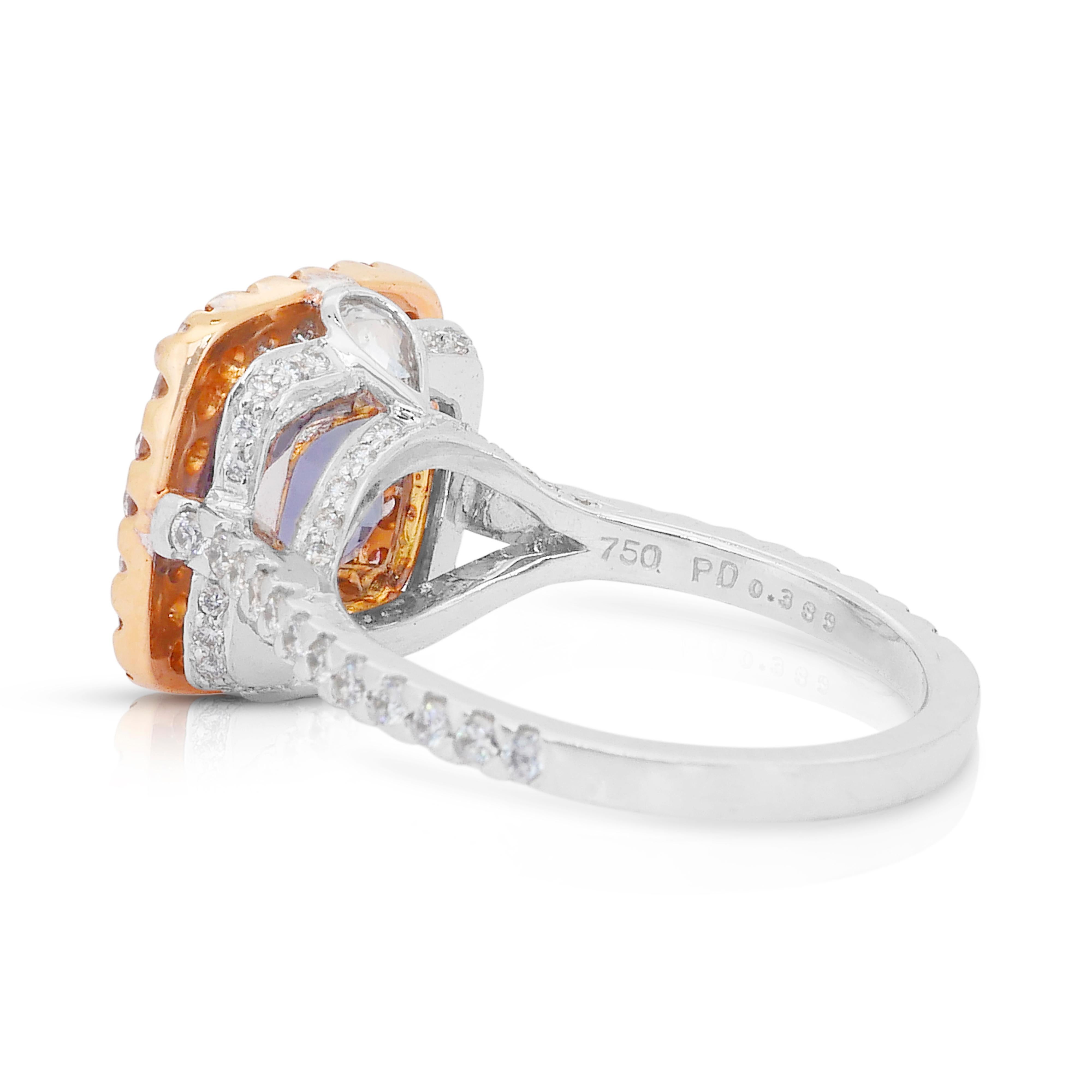 Lujoso anillo en racimo de tanzanita y diamantes de 5,94 ct en oro blanco y rosa de 18k Corte cojín en venta