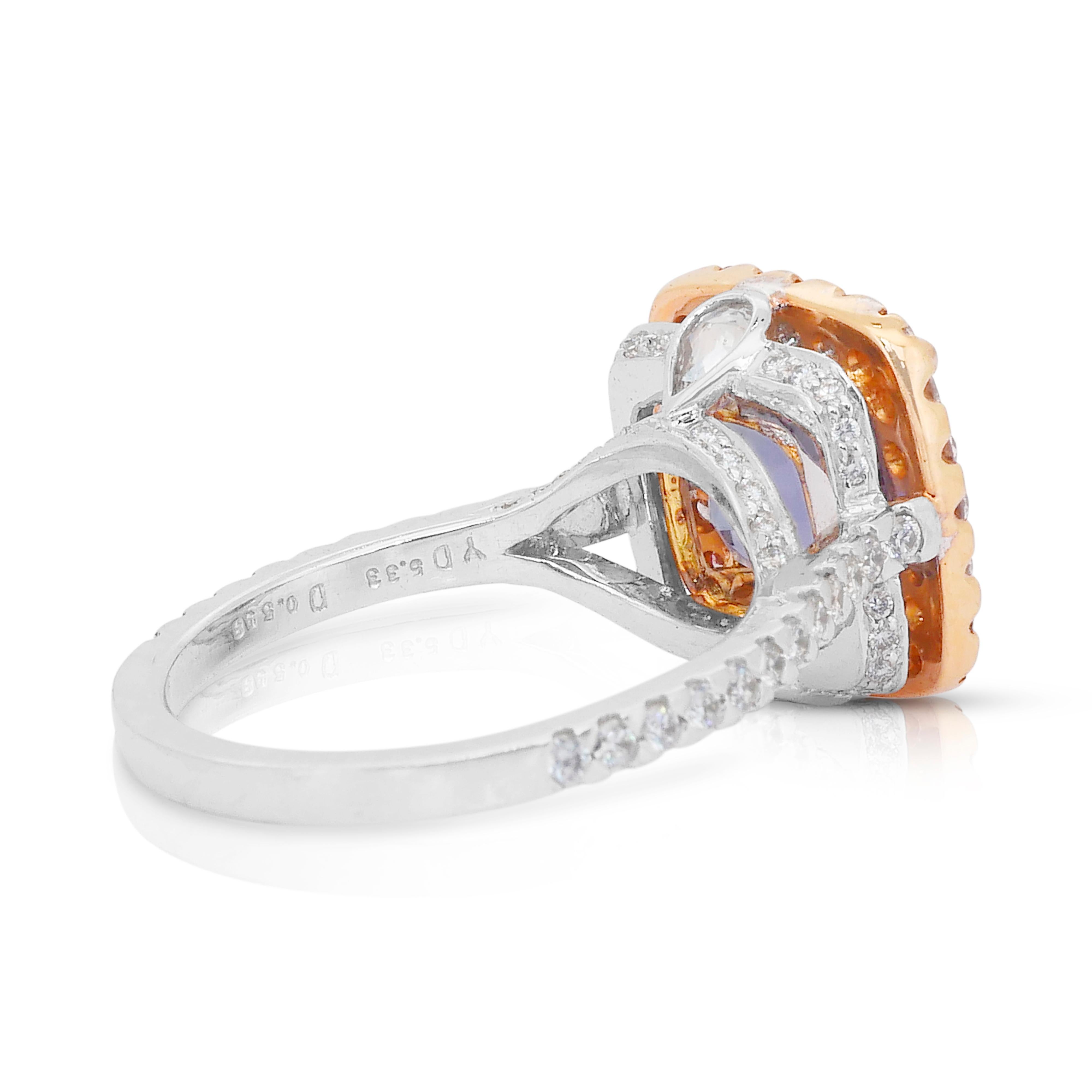 Lujoso anillo en racimo de tanzanita y diamantes de 5,94 ct en oro blanco y rosa de 18k en Nuevo estado para la venta en רמת גן, IL