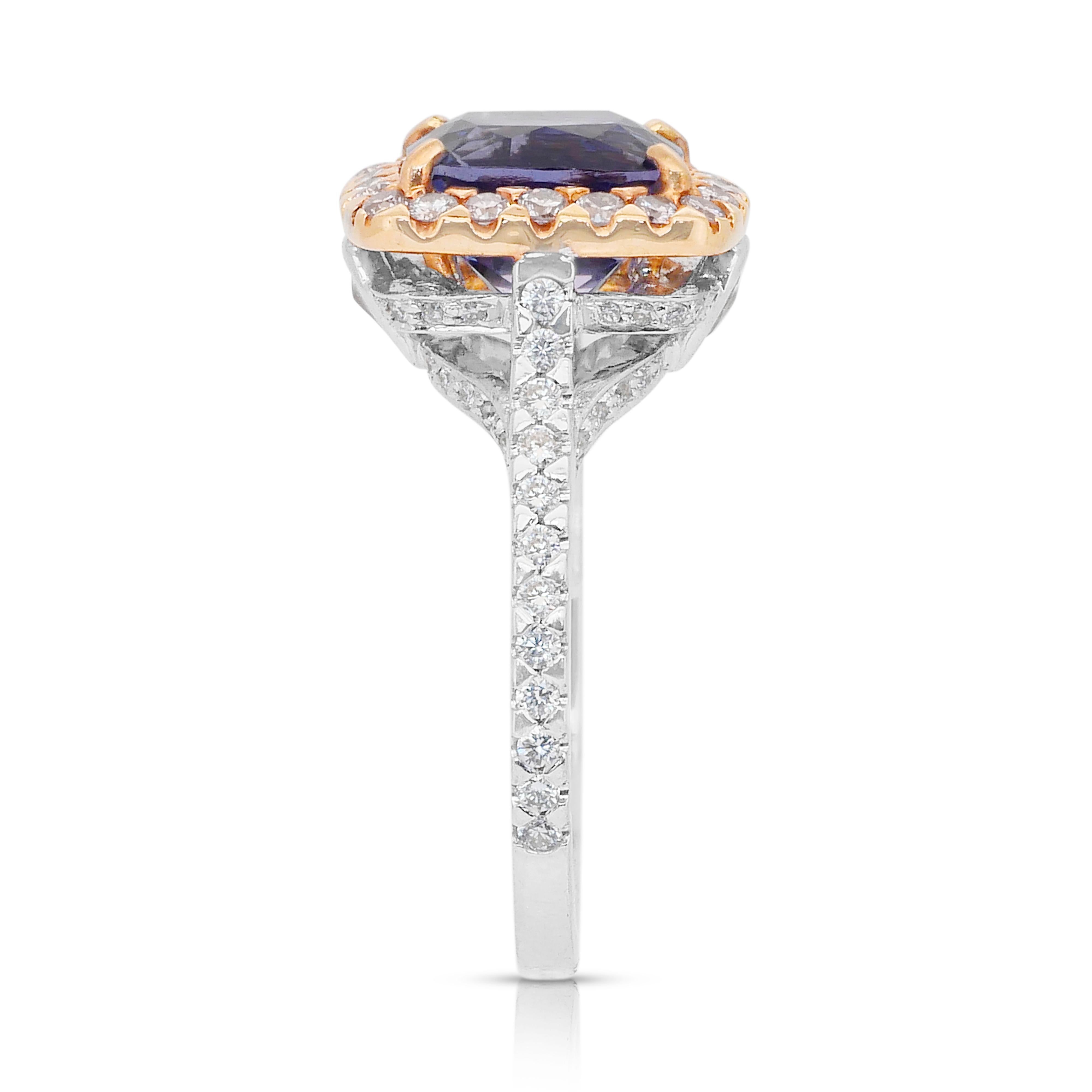 Lujoso anillo en racimo de tanzanita y diamantes de 5,94 ct en oro blanco y rosa de 18k en venta 1