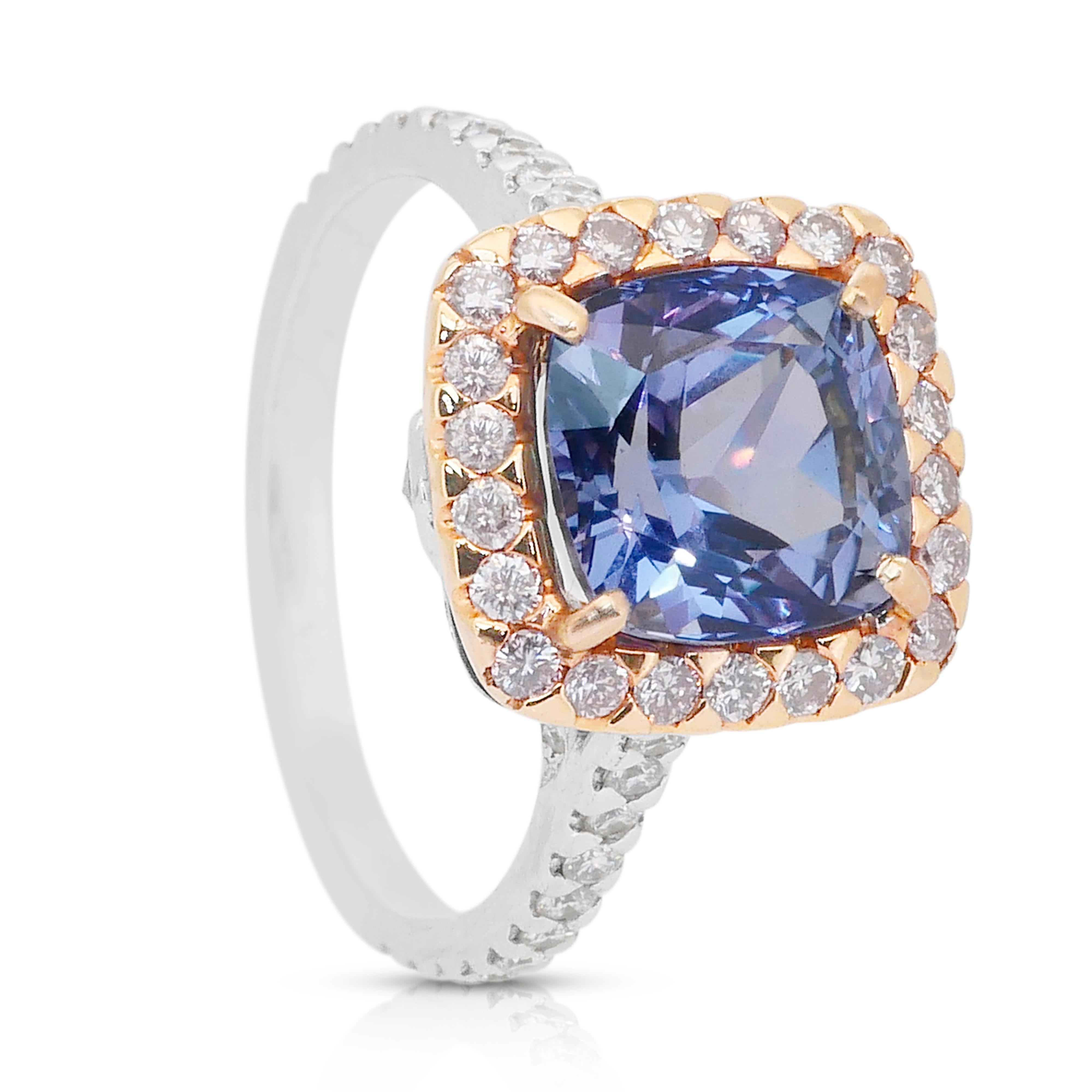 Lujoso anillo en racimo de tanzanita y diamantes de 5,94 ct en oro blanco y rosa de 18k en venta 2