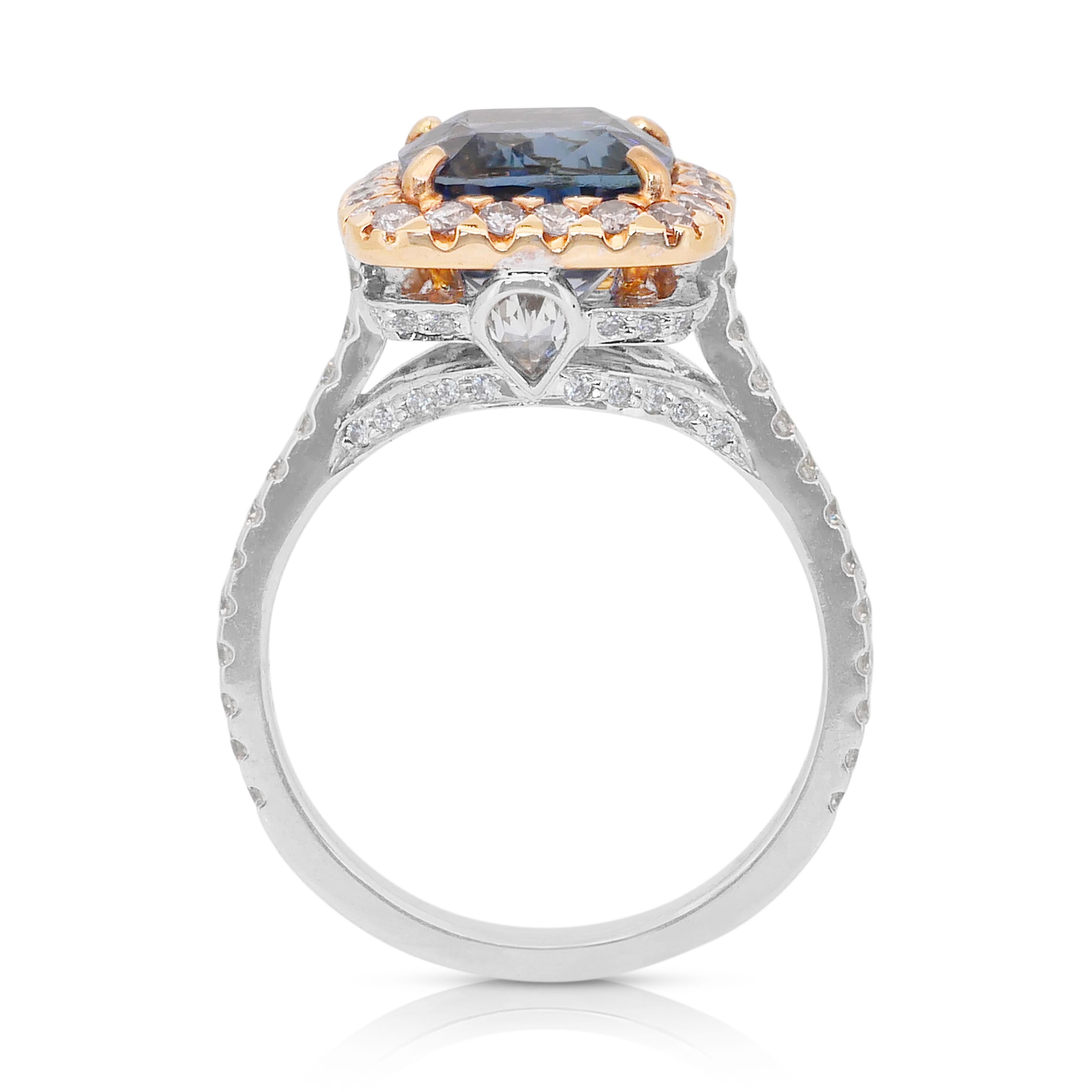 Lujoso anillo en racimo de tanzanita y diamantes de 5,94 ct en oro blanco y rosa de 18k en venta 3