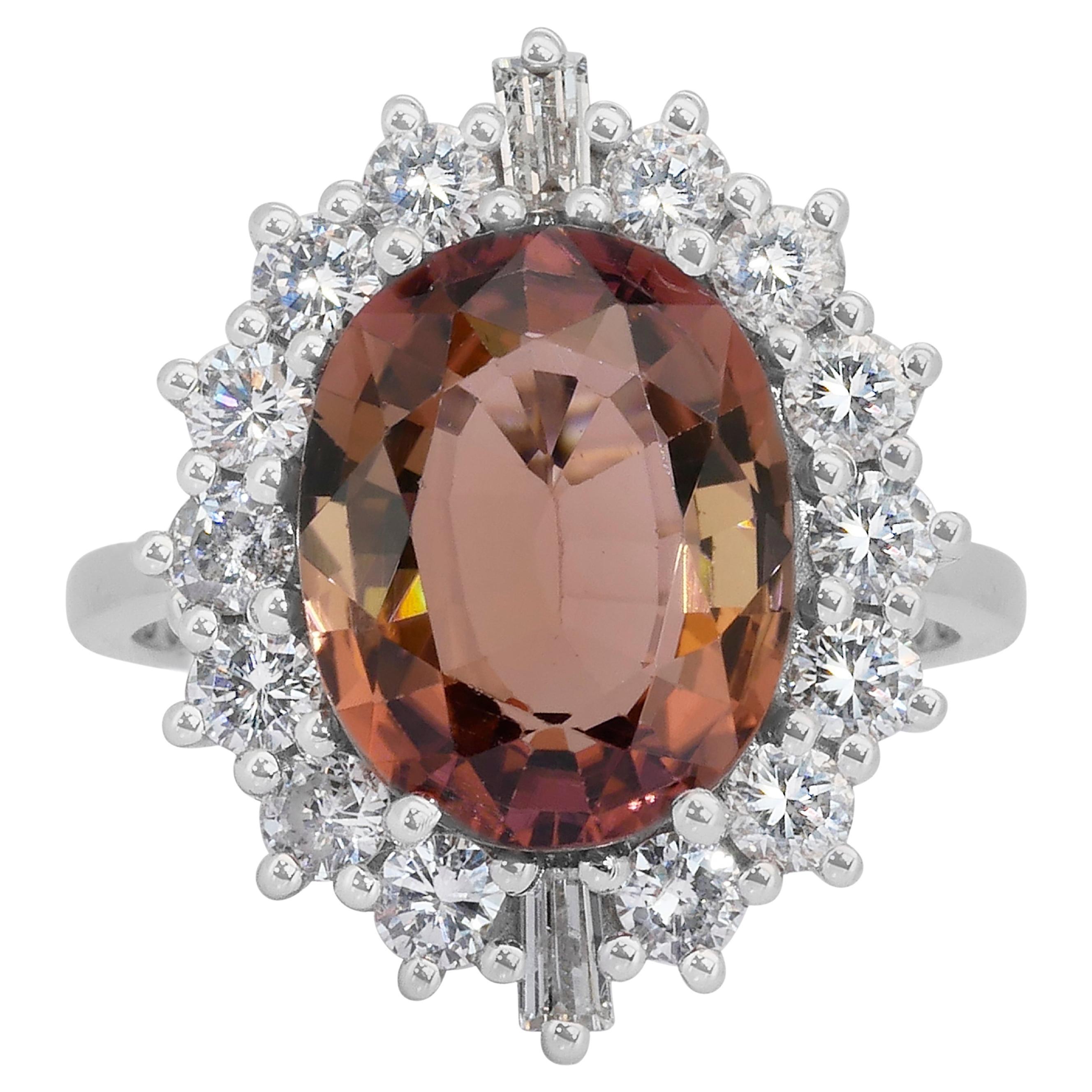 Luxurious 6.39ct Rubellite and Diamonds Cocktail Ring in 14k White Gold