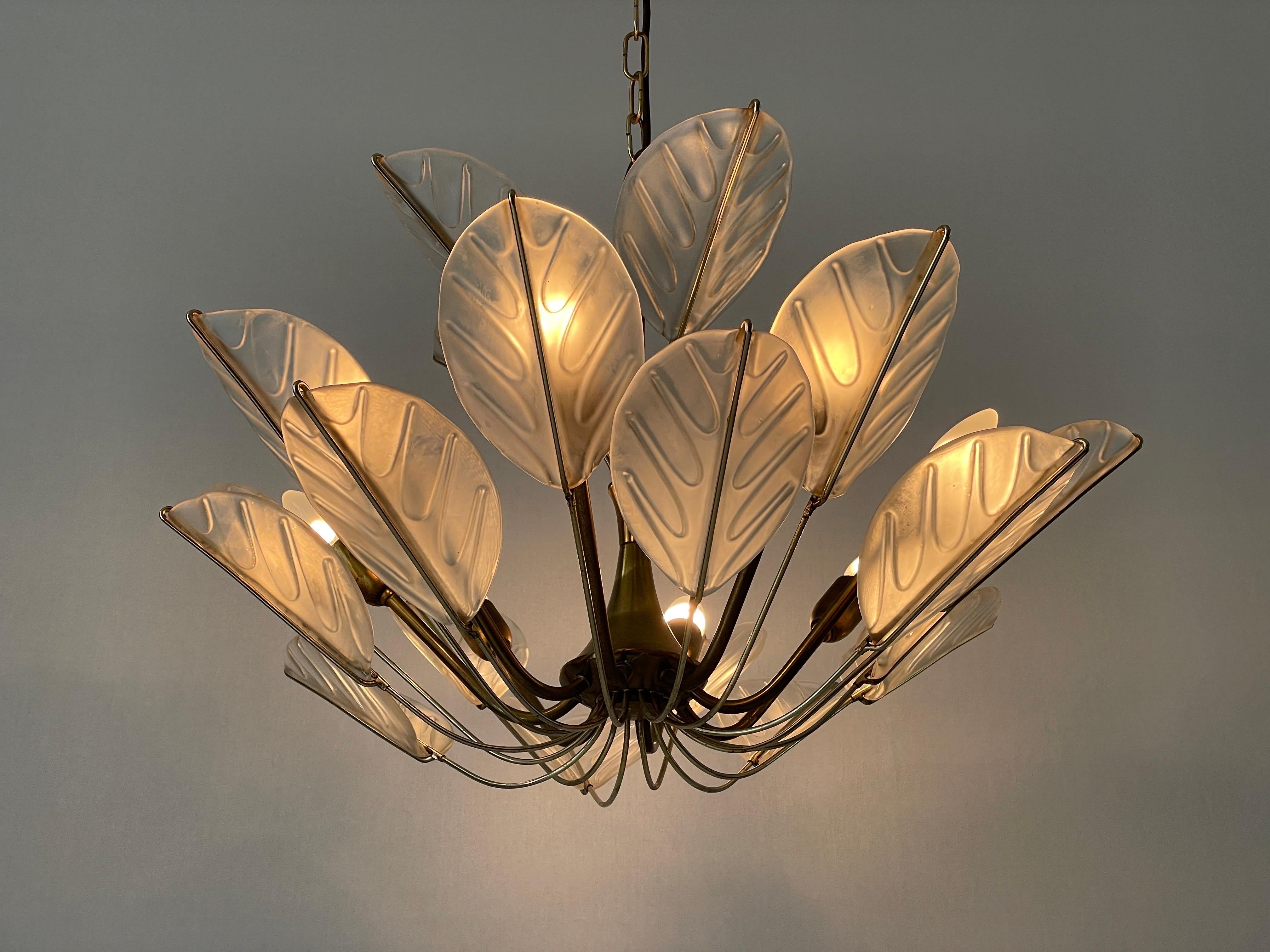 Luxurious 8-armed Brass Chandelier with Crystal Glass Leaves, 1960s, Germany 7