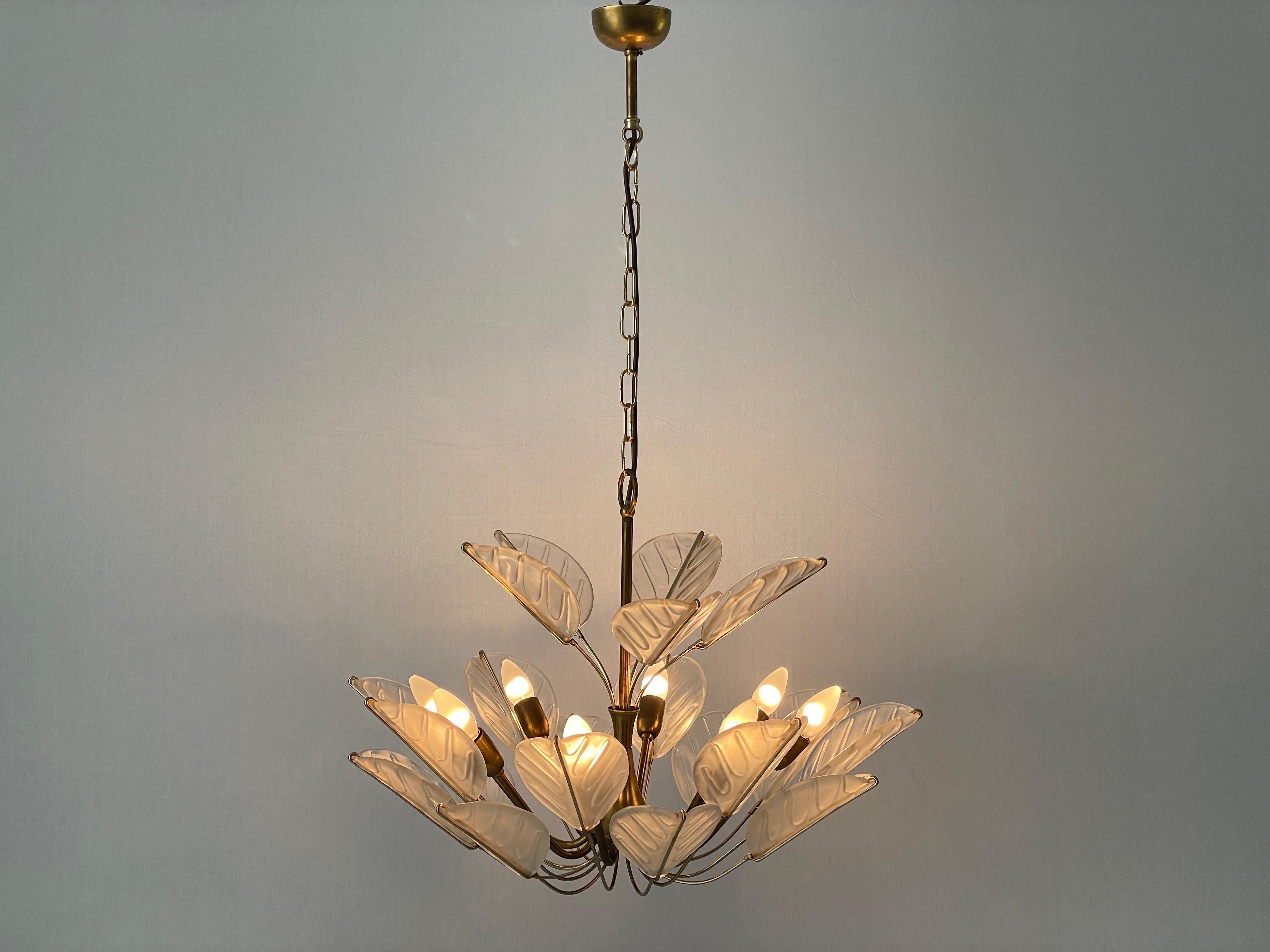 Luxurious 8-armed Brass Chandelier with Crystal Glass Leaves, 1960s, Germany For Sale 10